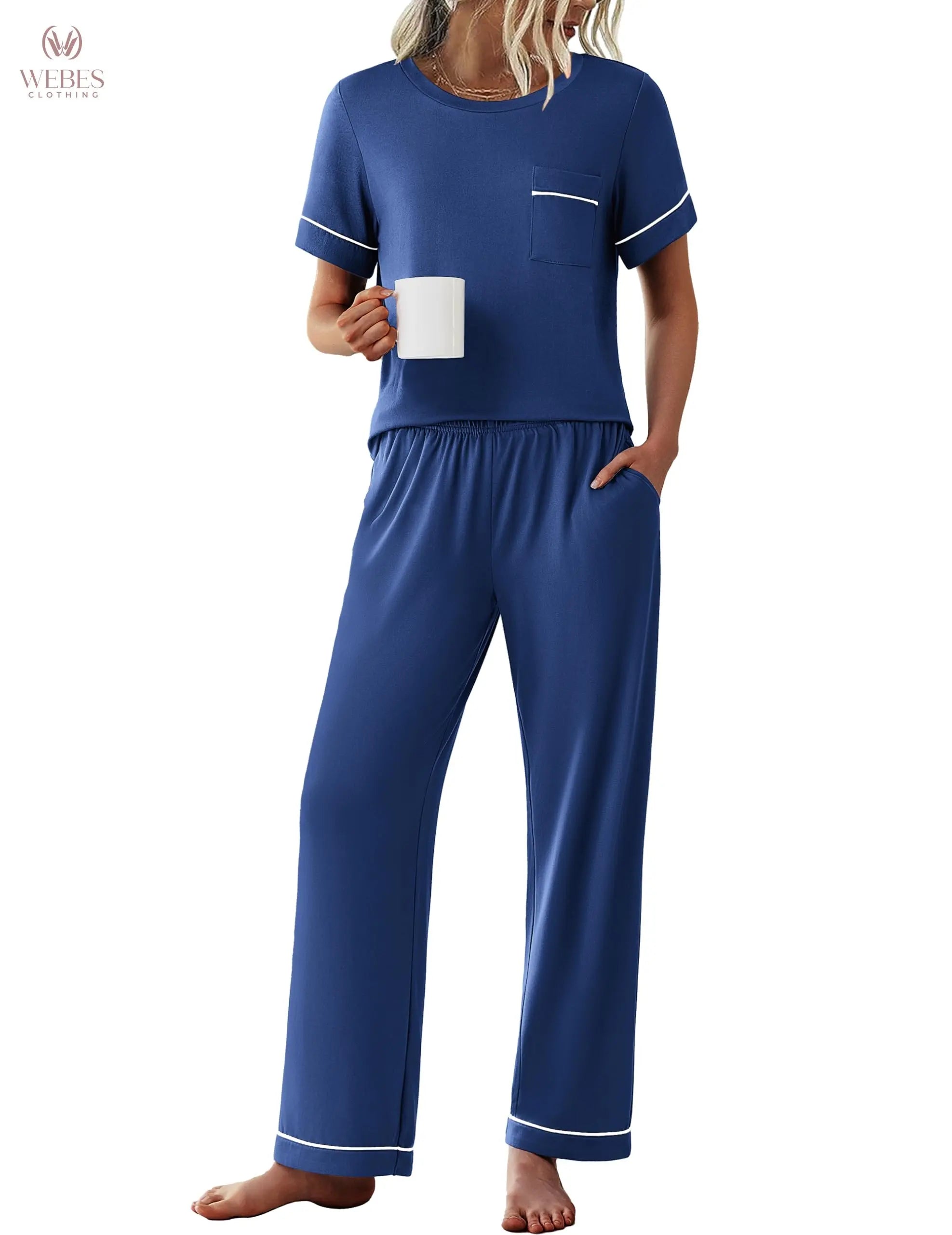 Ekouaer Womens Pajama Sets 2 Piece Pjs Sleepwear Comfy Lounge Set | Short Sleeve Top & Long Pants with Pockets,Soft Lightweight Stretchy Fabric,Summer Loungewear,Gift for Wife,Mom,Friends WEBE CLOTHING