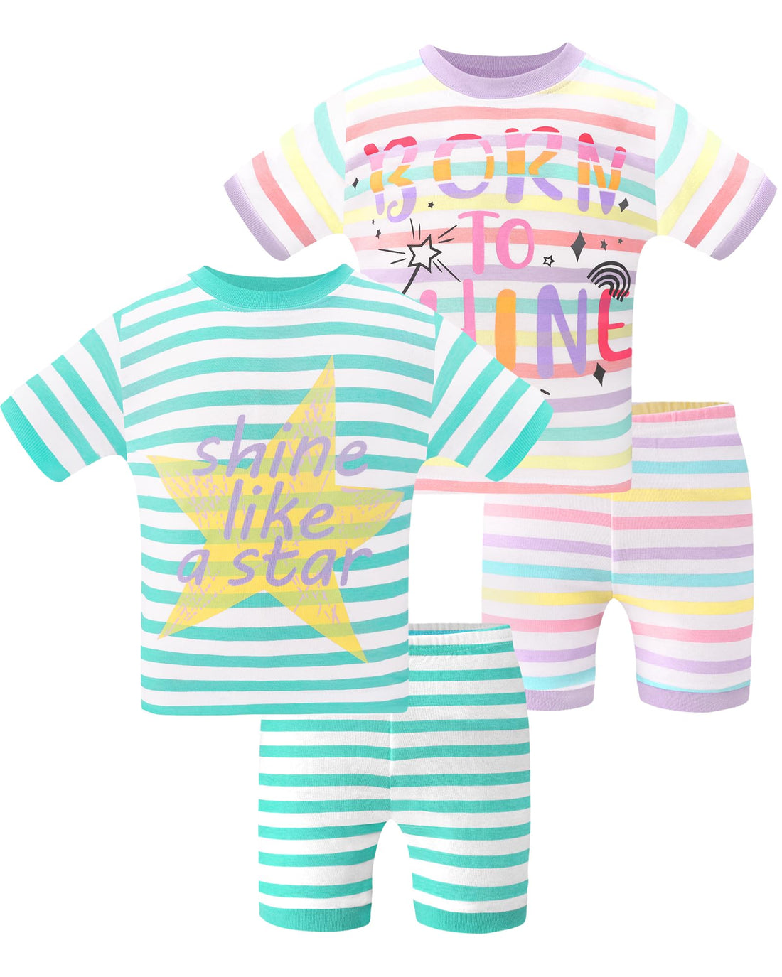 DAUGHTER QUEEN Girls Summer Pajamas Set 4 Pieces 100% Cotton Sleepwear Size 18 Months-12 Years