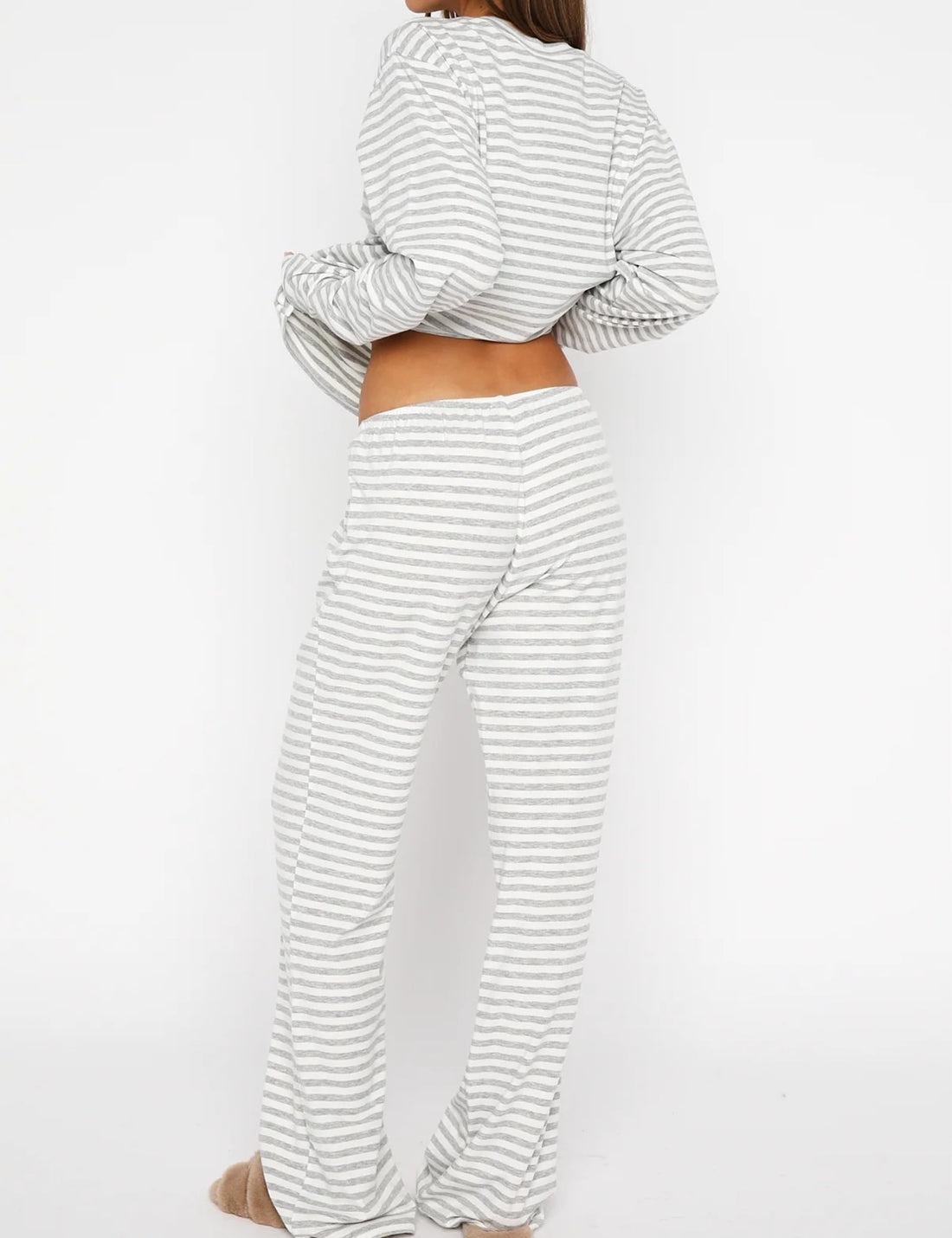 MISSACTIVER Women's Striped 2 Piece Lounge Set Casual Long Sleeve T-Shirt Drawstring Wide Leg Pants Matching Pajamas Set