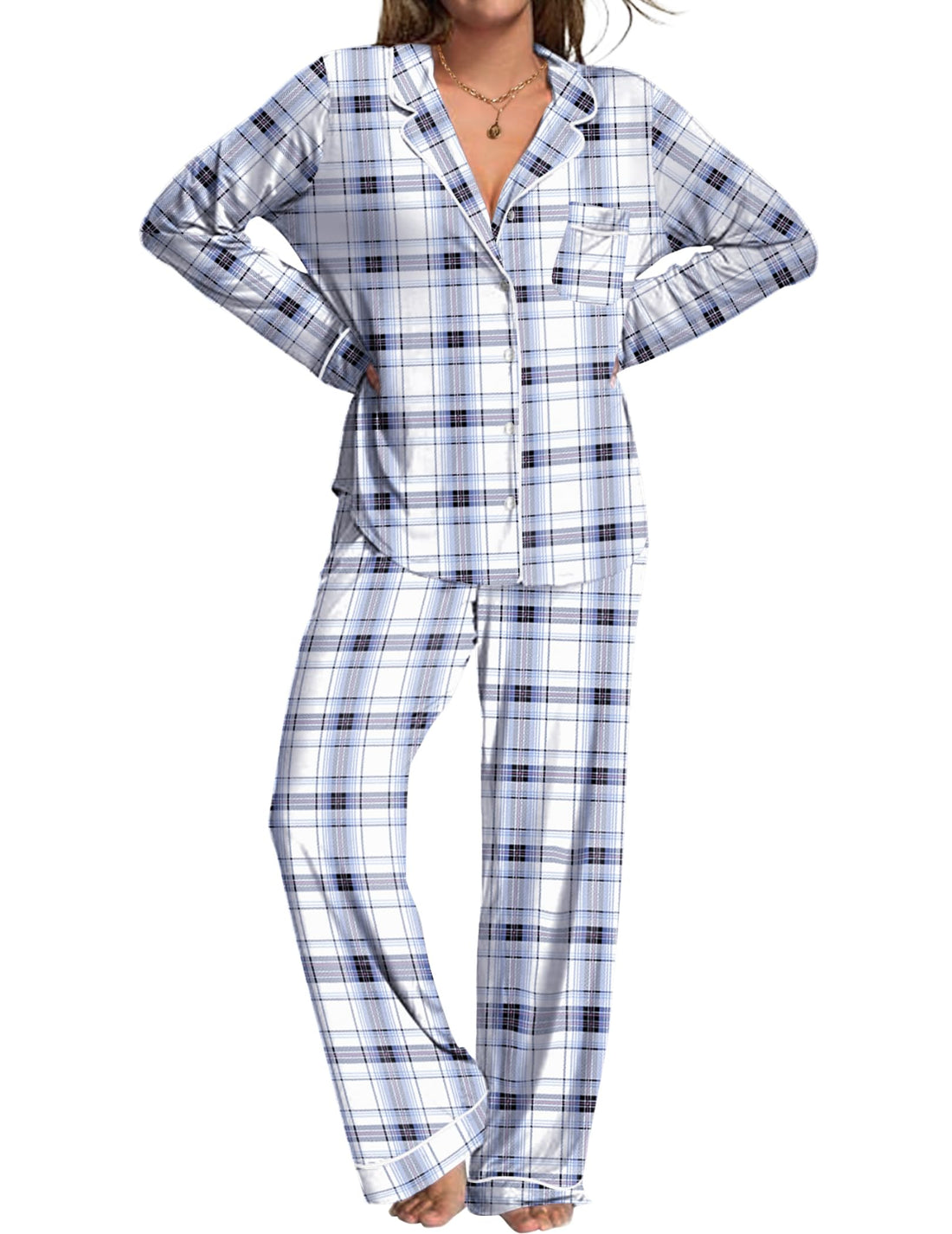 Ekouaer Womens Pajamas Set 2 Piece Button Down Pjs Soft Long Sleeve Top and Pants Sleepwear Set Lounge Sets