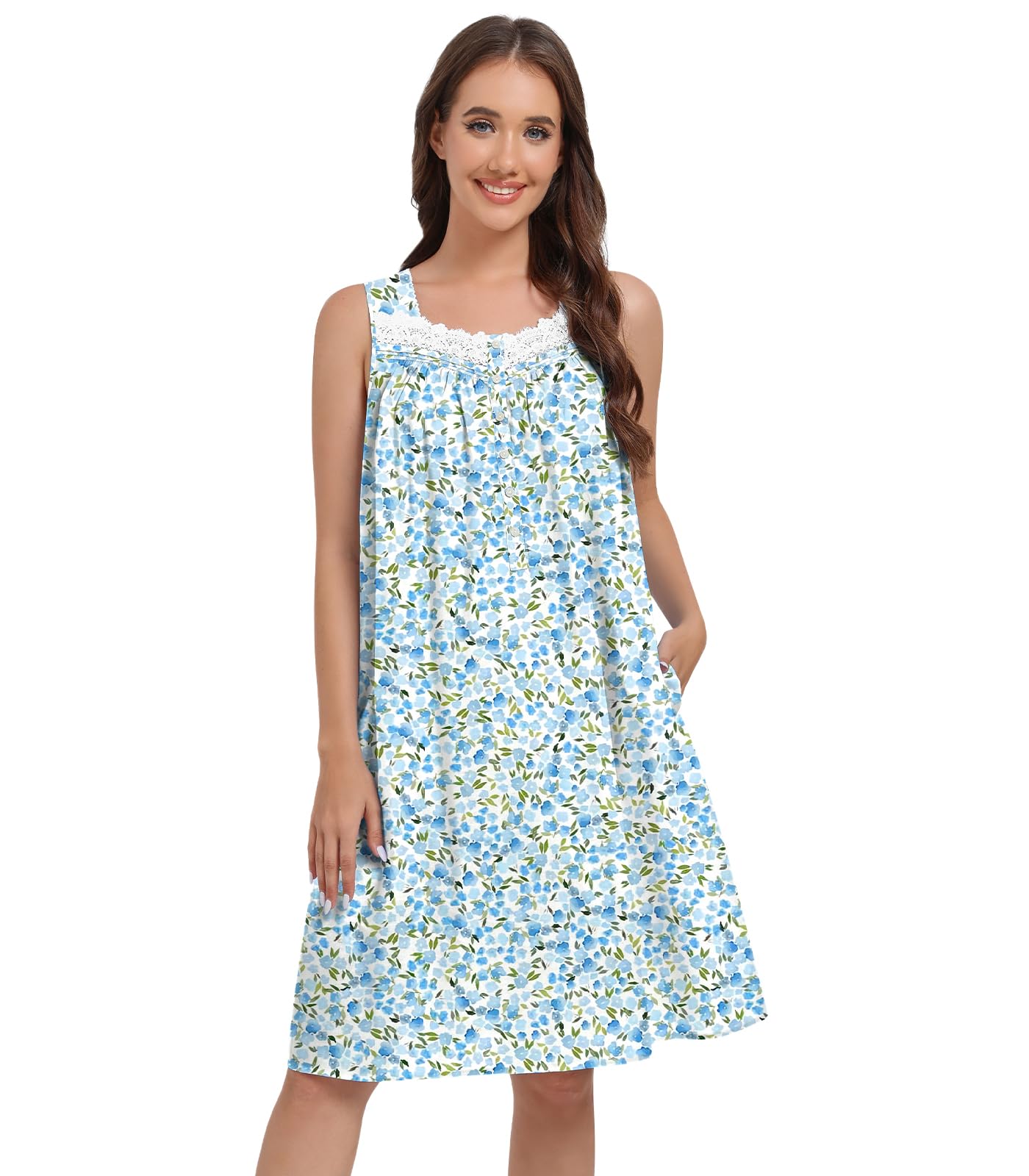 Sleeveless Nightgowns for Women 100% Cotton Nightgown Sleep Dress Soft Ladies Gowns Sleepwear Nightdress WEBE CLOTHING
