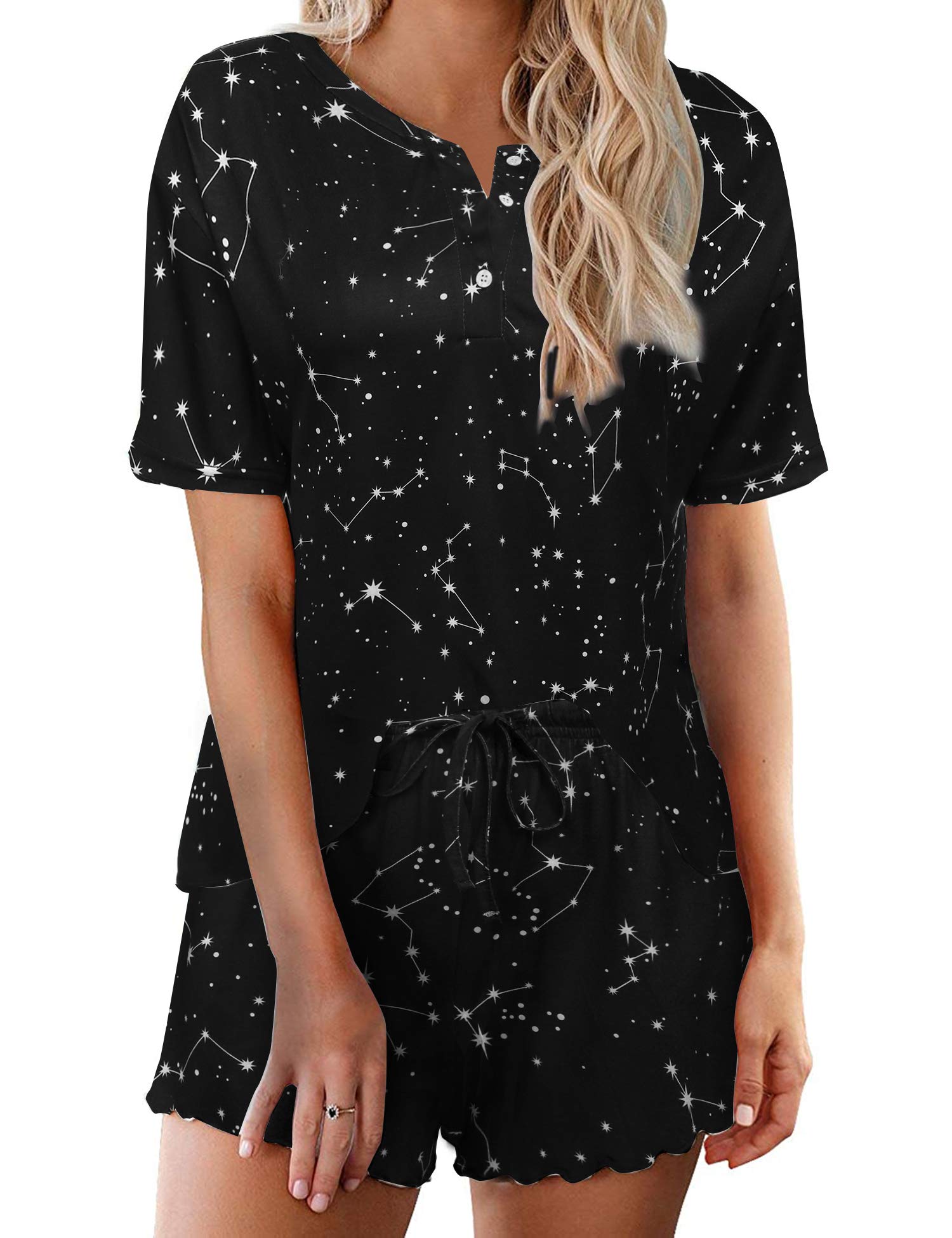 Ekouaer Pajamas Set for Women Short Sleeve Lounge Set 2 Piece Loungewear PJs Soft Cute Lightweight Sleepwear WEBE CLOTHING