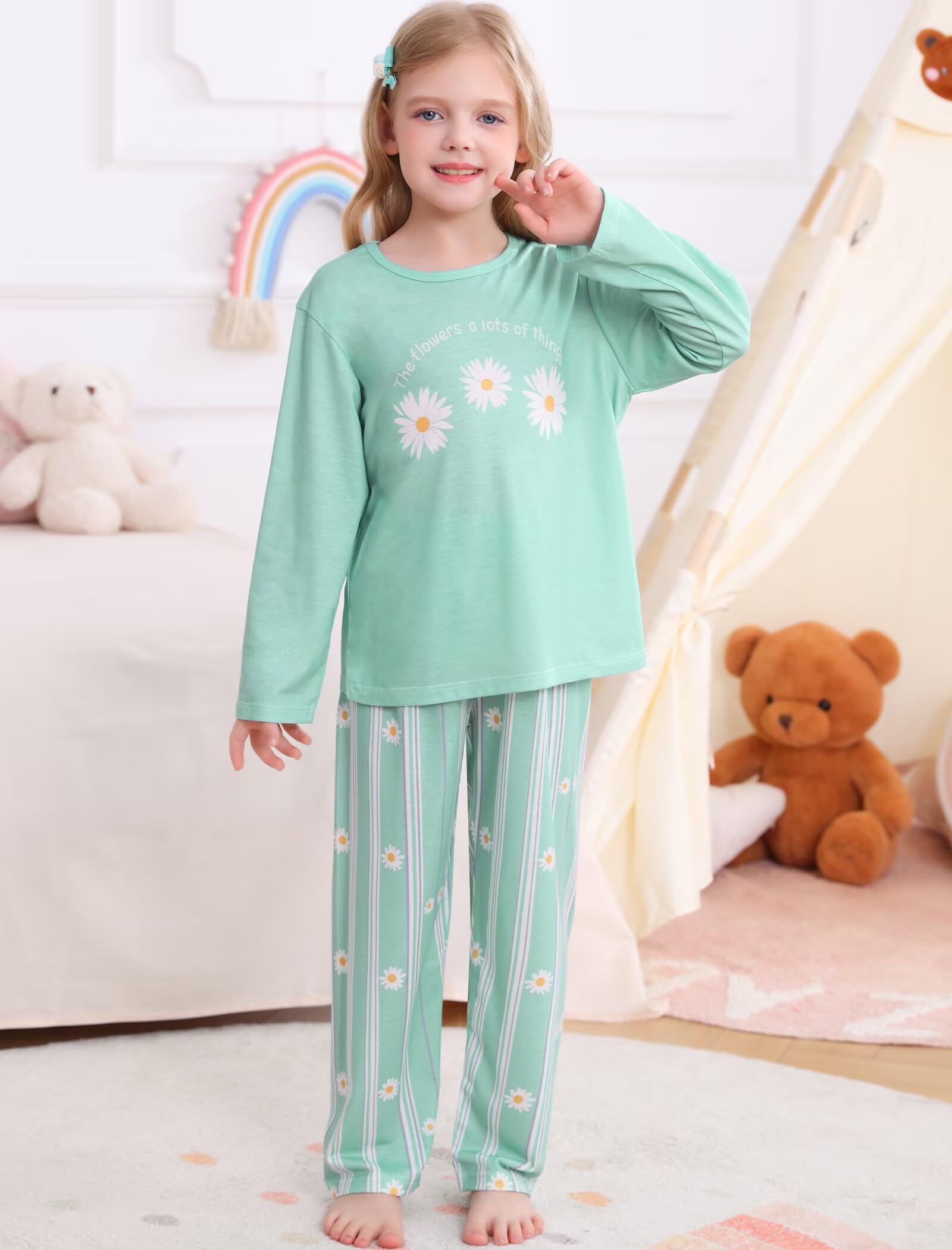 SWOMOG Girls Pajama Set Short Sleeve Tops & Ruffled Shorts with Pocket 2 Piece Summer Pajamas for Kids Size 6-15