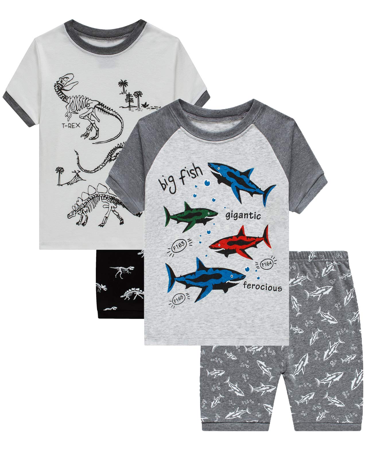 Dolphin&Fish Little Boys Cotton Short Pajamas 4 Piece Summer Kids Clothes Children Toddler Pjs