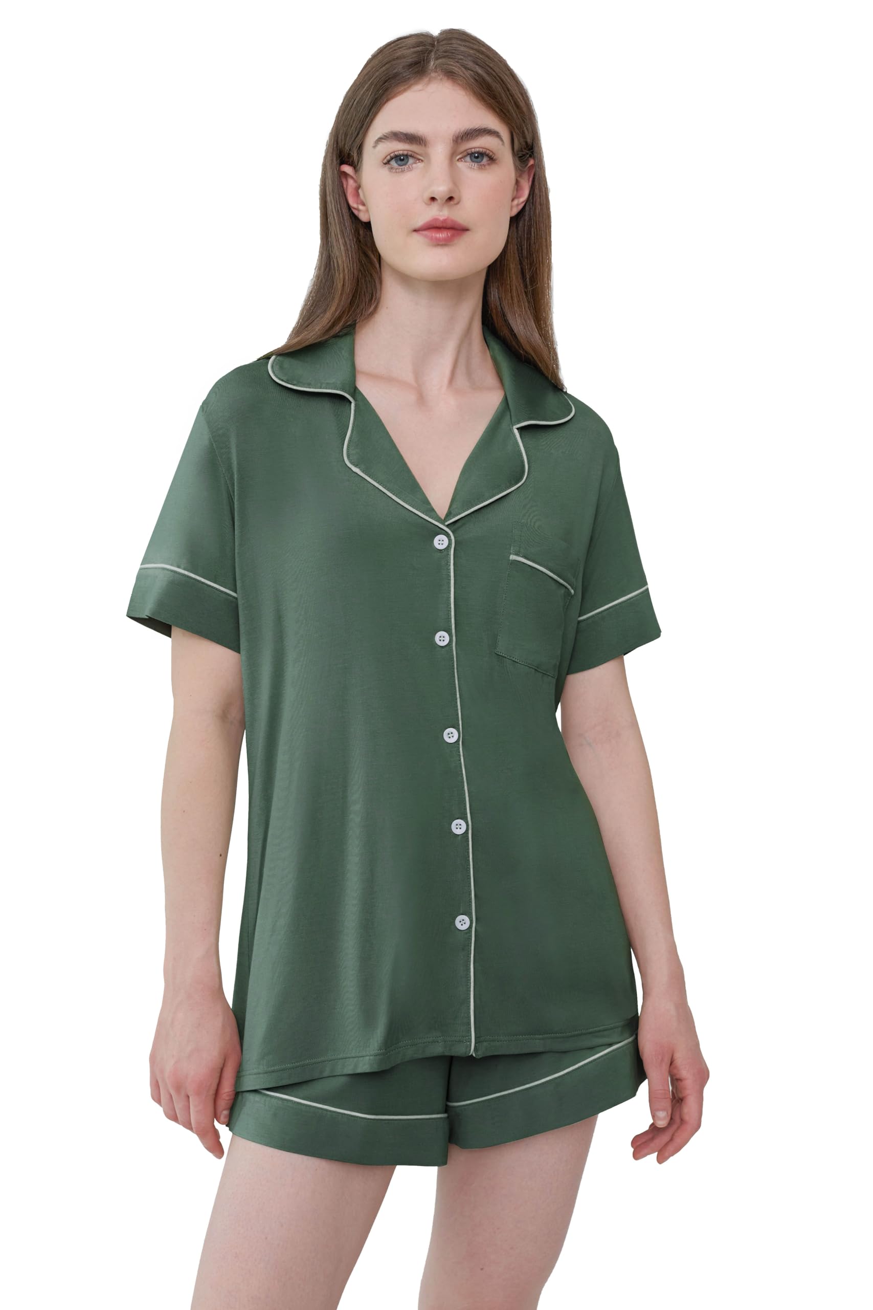 Joyaria Women's Cooling Bamboo Viscose Pajamas Shorts Set Button Front | Moisture Wicking, Cool & Lightweight, Breathable PJs for Night Sweats