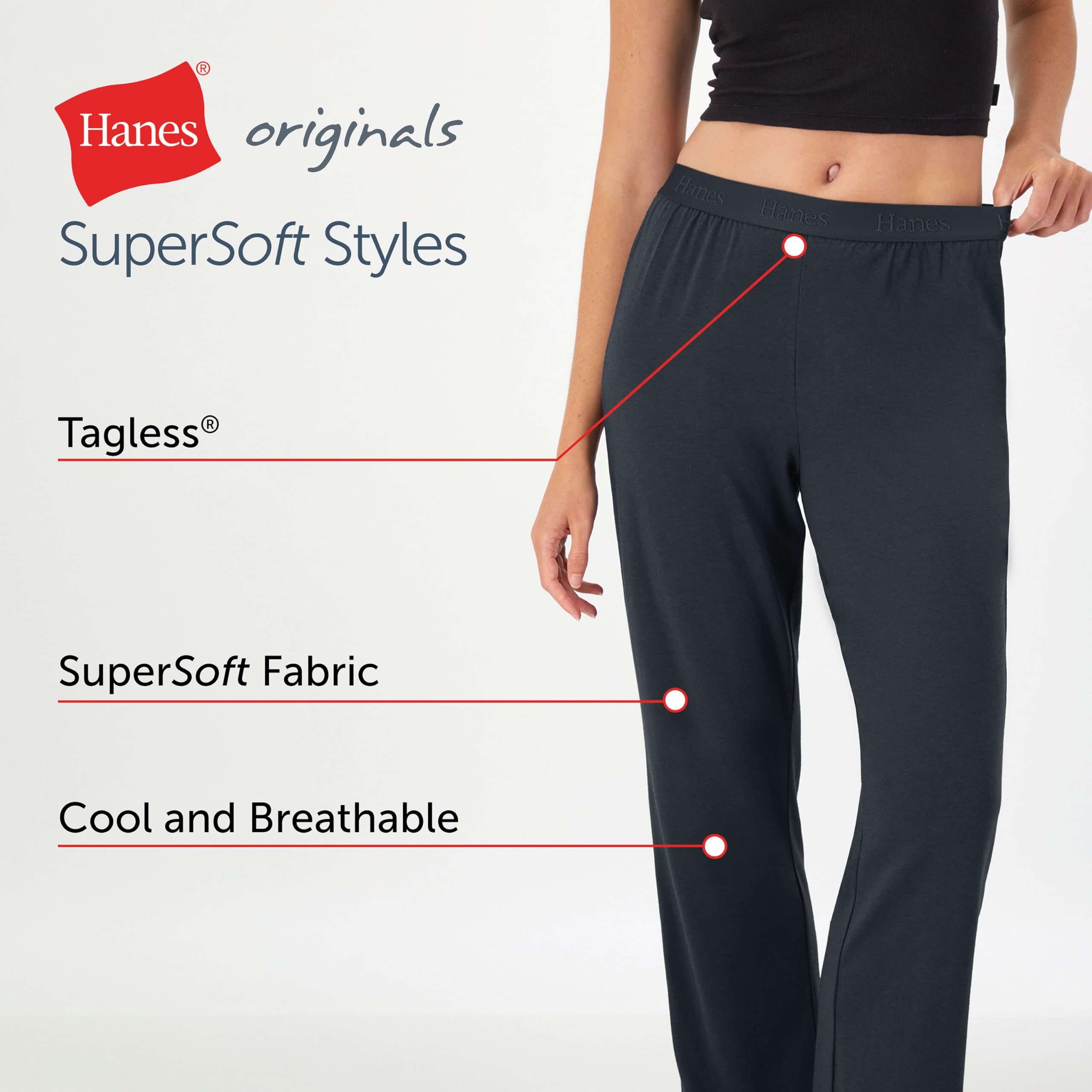 Hanes Women's Lounge Pants, Originals Supersoft Comfywear Sleep Pants, Loungewear for Women, 30"