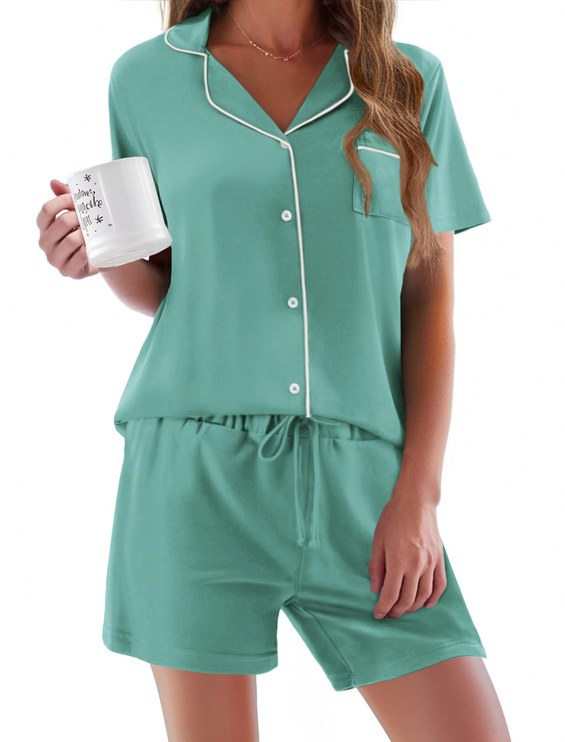 Ekouaer Pajamas Set for Women Short Sleeve Sleepwear Button Down Pjs Soft 2 Piece Lounge Sets XS-XXXL