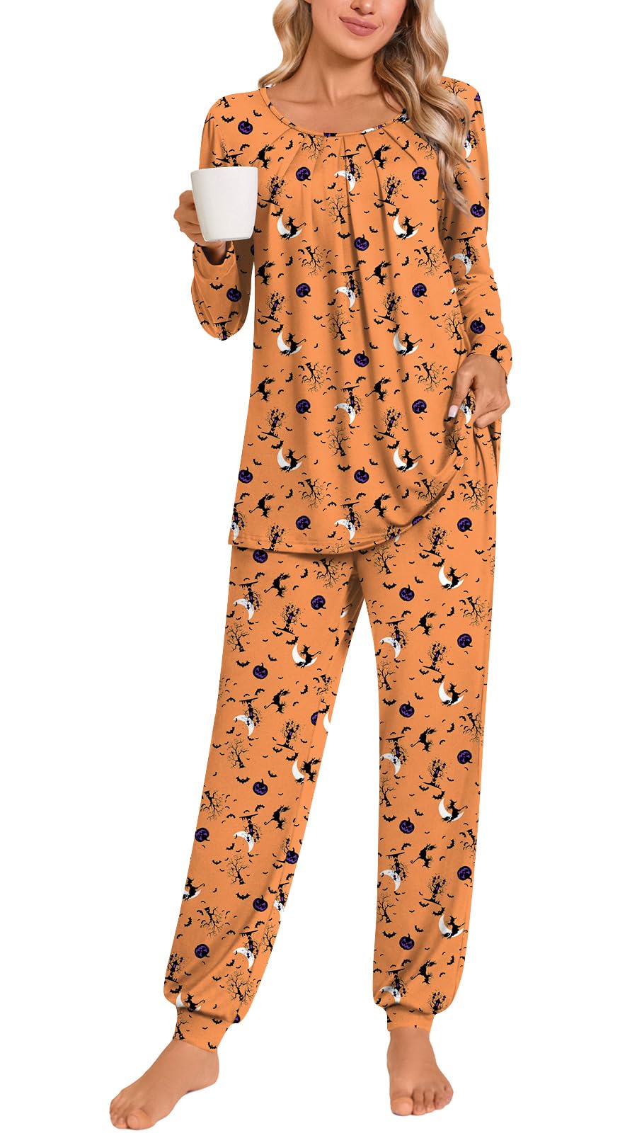 Anymeet Womens Pajama Sets Fall Winter Long Sleeve 2 Piece Sleepwear Soft Lounge Outfits with Pockets
