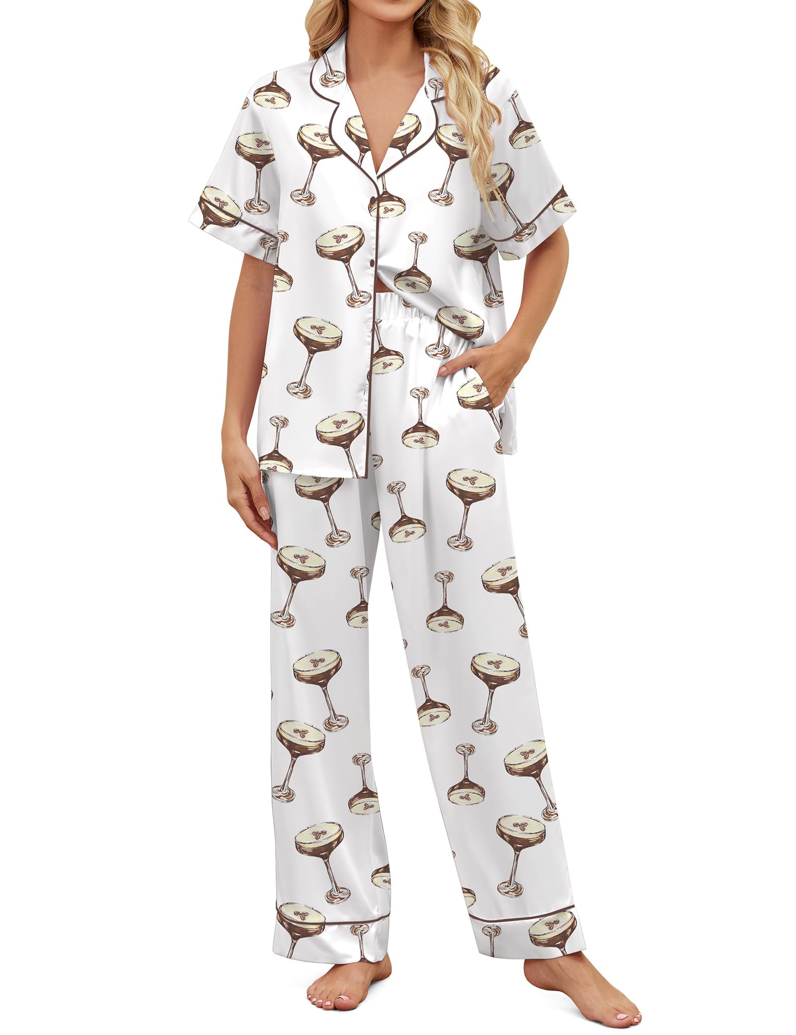 SHESHOW Satin Pajamas for Women Set Button Down Sleepwear Print Pjs Set 2 Piece Short Sleeve Long Loungewear Size XS-XXL WEBE CLOTHING
