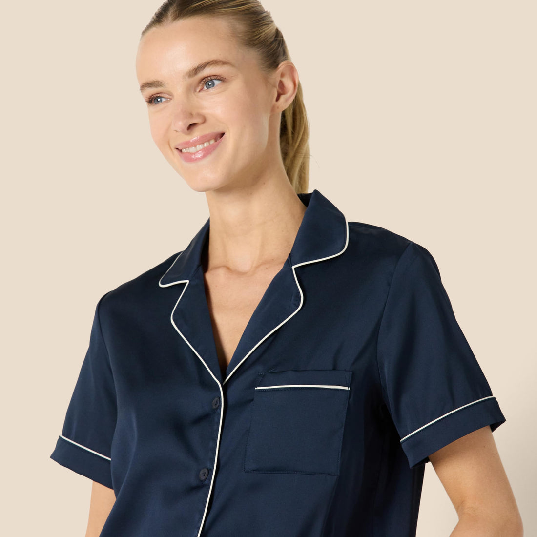 Amazon Essentials Women's Satin Short Sleeve Button-Down Top and Short Sleepwear Pajama Set