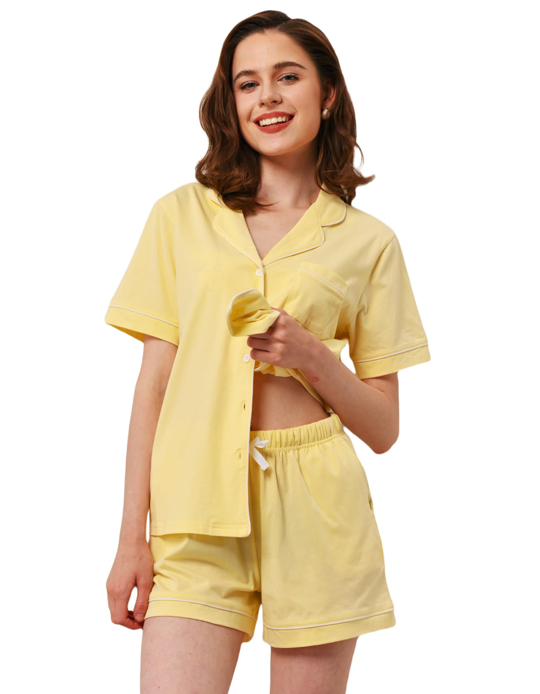 NAP BOUND 100% Cotton Pajamas for Women Sets 2 Pieces Pjs Button short sleeves with Pockets Soft Sleepwear Loungewear XS-XXL