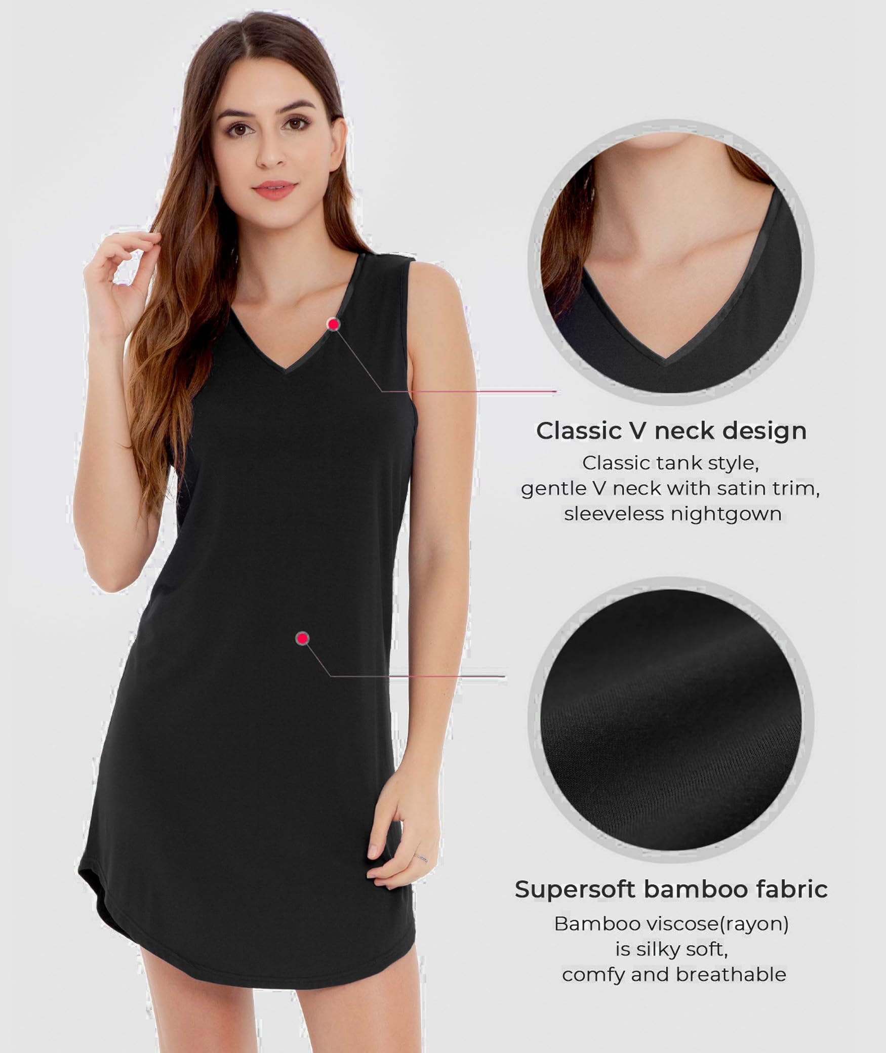 LazyCozy Bamboo Viscose Nightgowns for Women, Soft Sleeveless Night Shirts | V-Neck Tank Sleep Shirt, Short Night Dress Pajamas, Cooling, Moisture-Wicking Sleepwear for Hot Sleepers, Night Sweats WEBE CLOTHING