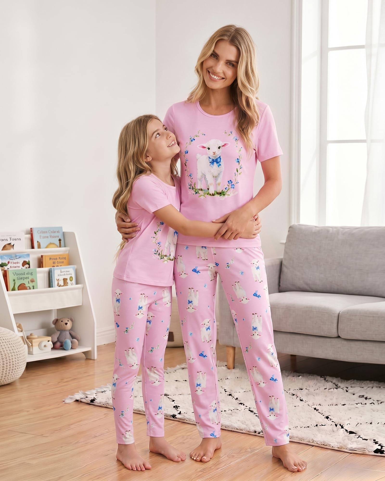 MyFav Mommy and Me Pajamas Heart Print Sleepwear Family Matching Short Sleeve Nightwear
