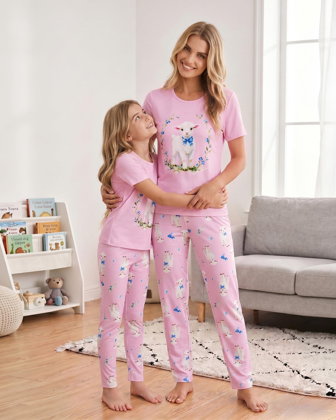 MyFav Mommy and Me Pajamas Heart Print Sleepwear Family Matching Short Sleeve Nightwear