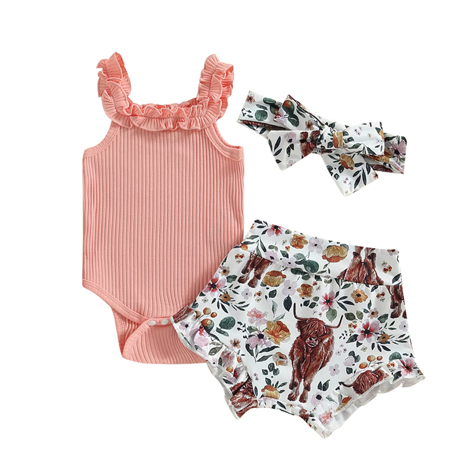 Newborn Baby Girl Summer Clothes Boho Infant Sleeveless Romper Bodysuit Shorts Headband 3Pcs Outfits WEBE CLOTHING