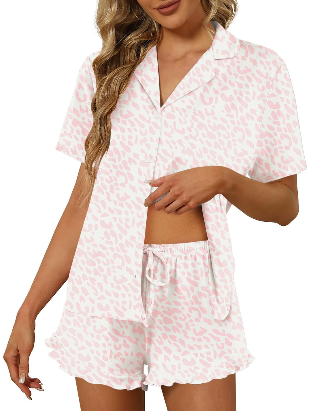 Ekouaer Pajamas Set for Women Short Sleeve Sleepwear Button Down Pjs Lounge Sets Soft Nightwear