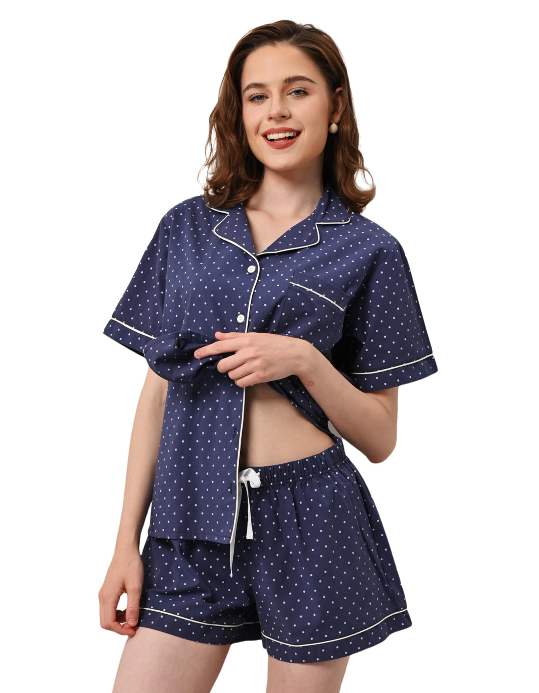 NAP BOUND 100% Cotton Pajamas for Women Sets 2 Pieces Pjs Button short sleeves with Pockets Soft Sleepwear Loungewear XS-XXL