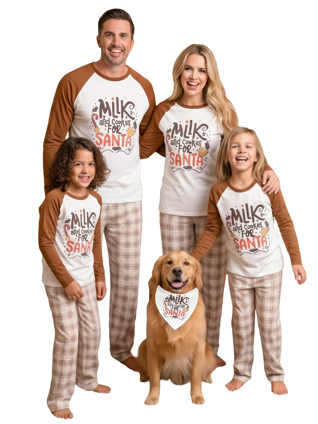 IFFEI Matching Family Pajamas Sets Christmas PJ's Letter Print Top and Plaid Bottom Sleepwear Jammies with Pockets