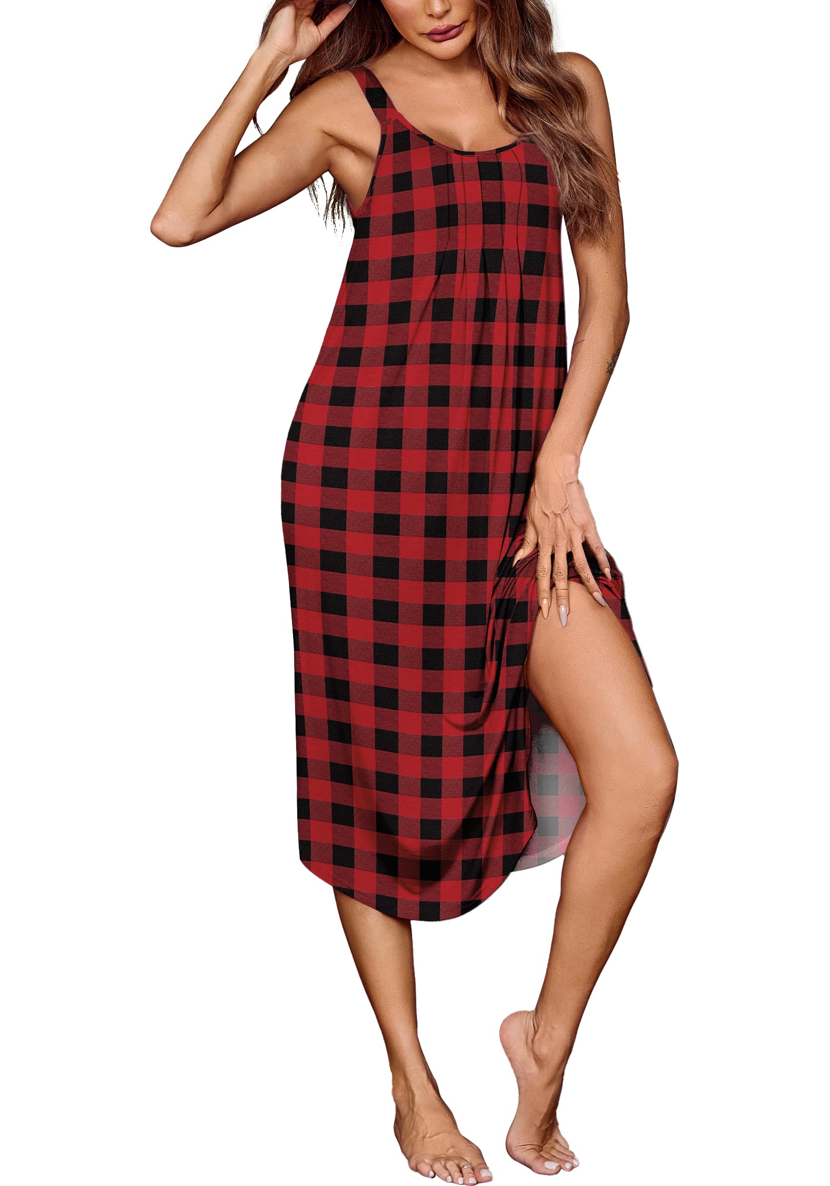 Ekouaer Women's Sleeveless Nightgown Long Nightgowns for Women Full Slip Soft Nightshirt Wide Strap Sleepwear Lounge Dresses WEBE CLOTHING