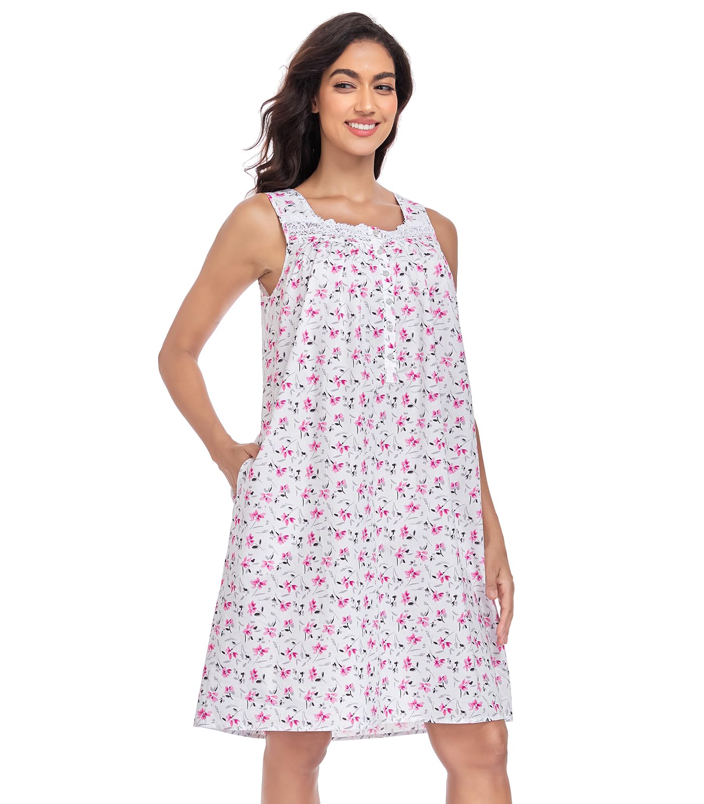 Sleeveless Nightgowns for Women 100% Cotton Nightgown Sleep Dress Soft Ladies Gowns Sleepwear Nightdress WEBE CLOTHING