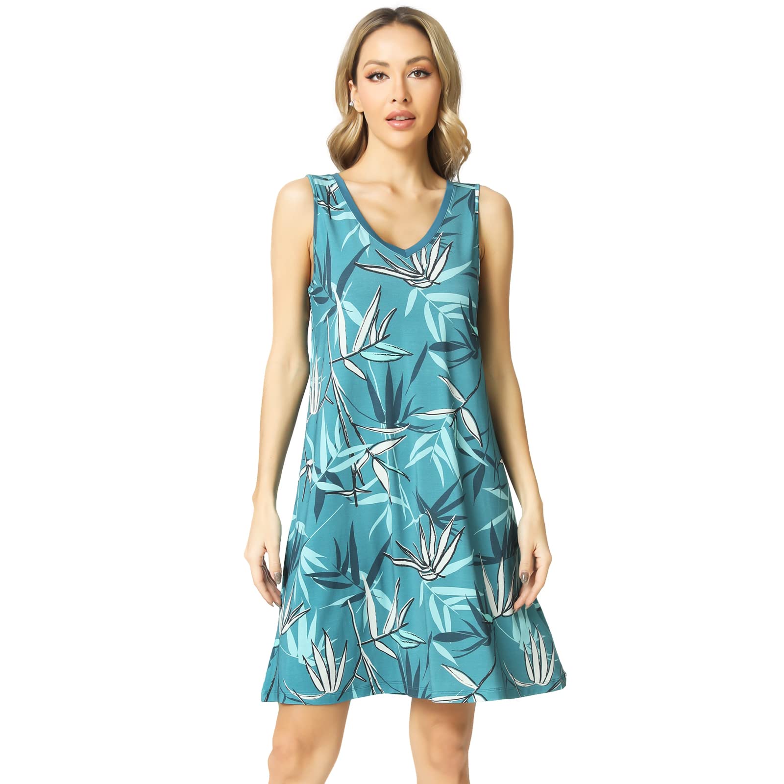 GYS Cooling Bamboo Viscose Sleeveless Nightgowns for Women | V Neck Sleep Shirt, Moisture-Wicking for Hot Sleepers & Night Sweats, Lightweight Night Shirts, Buttery Soft, Knee-Length WEBE CLOTHING