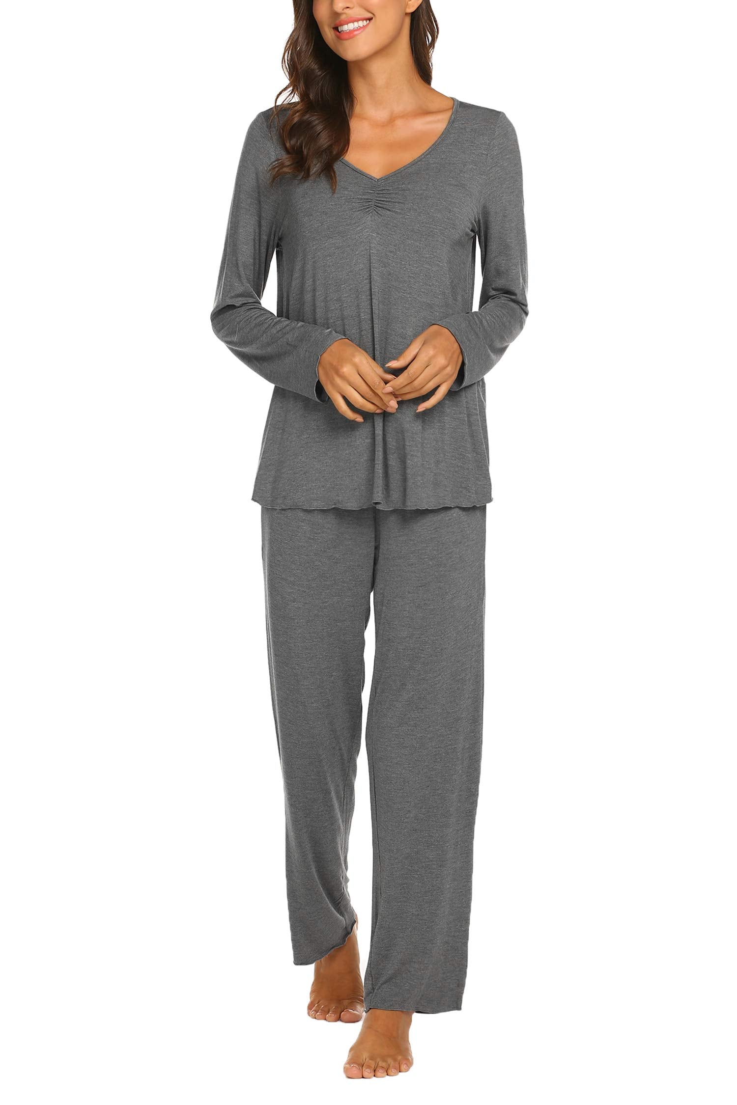 Ekouaer Womens Pajama Sets 2 Piece Lounge Set Fall Winter Pajamas Long Sleeve Pjs Top and Pants Soft Pj Sets Loose Sleepwear
