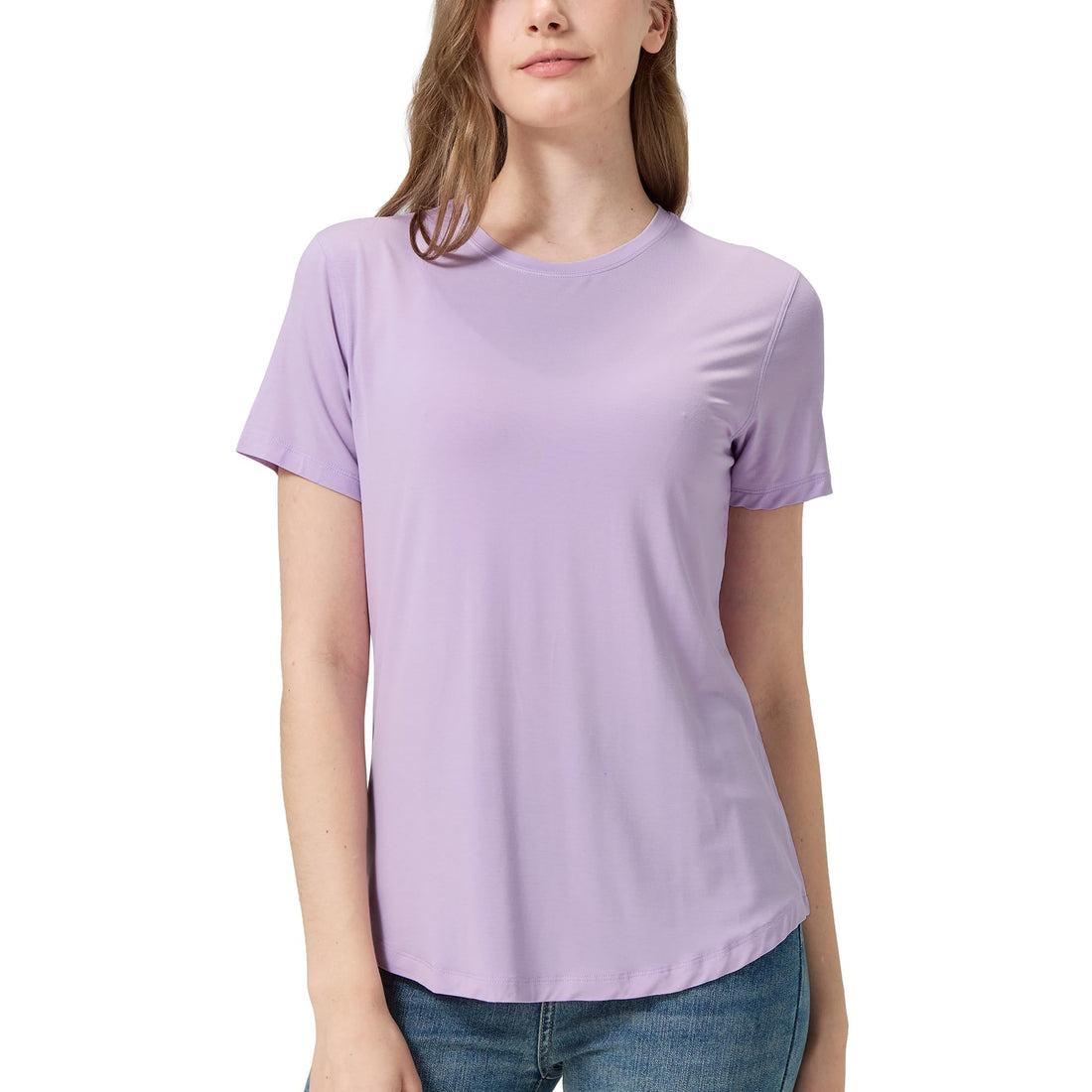 netdraw Women's Soft Bamboo Viscose T-Shirt, Curved Hem Crew Neck Short Sleeve Moisture Wicking Casual Sleep Pajama Tops