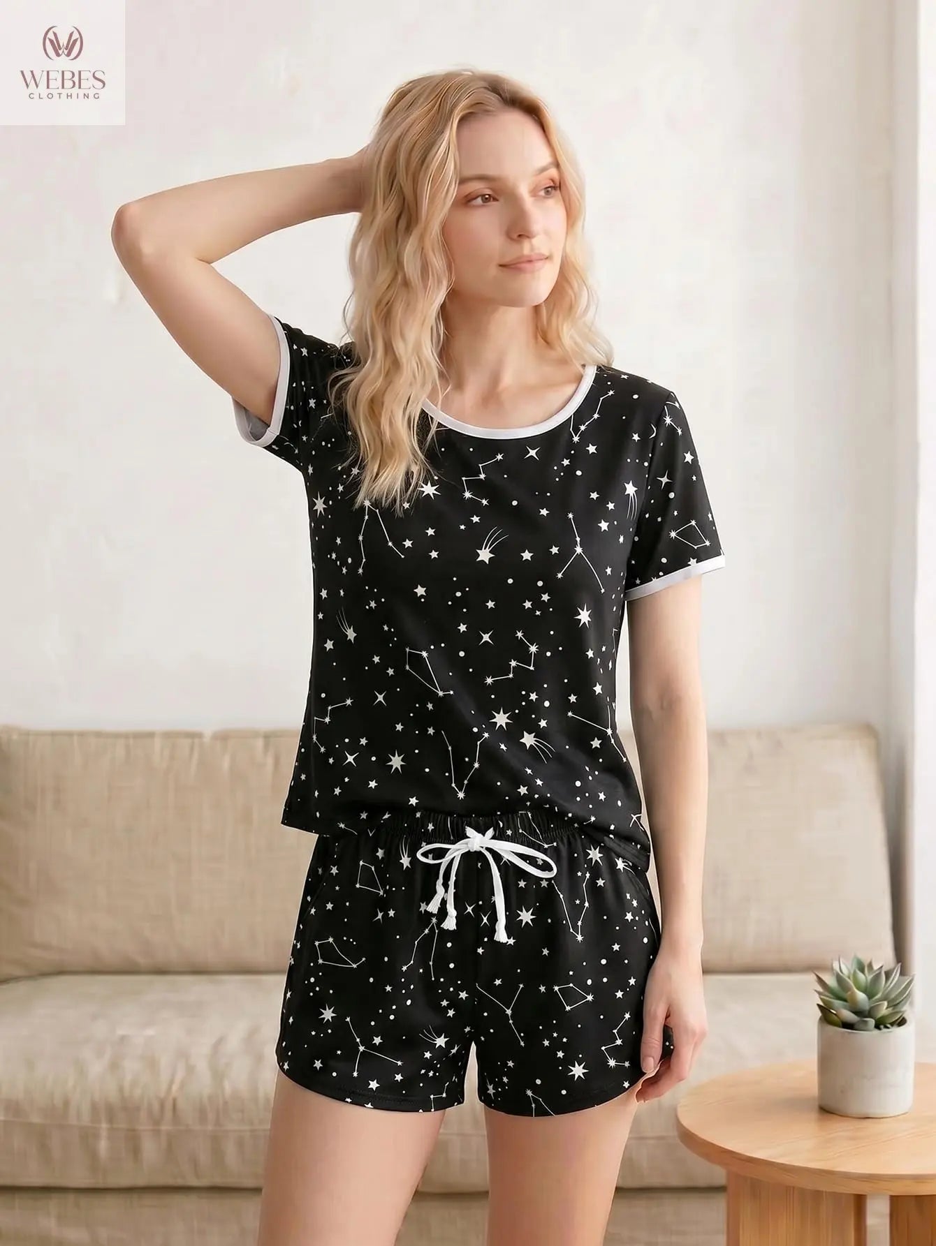 VENTELAN Women's 2 Piece Short Sleeve Pajama Sets Soft Loungewear Summer Sleepwear Pjs Sets with Pockets WEBE CLOTHING