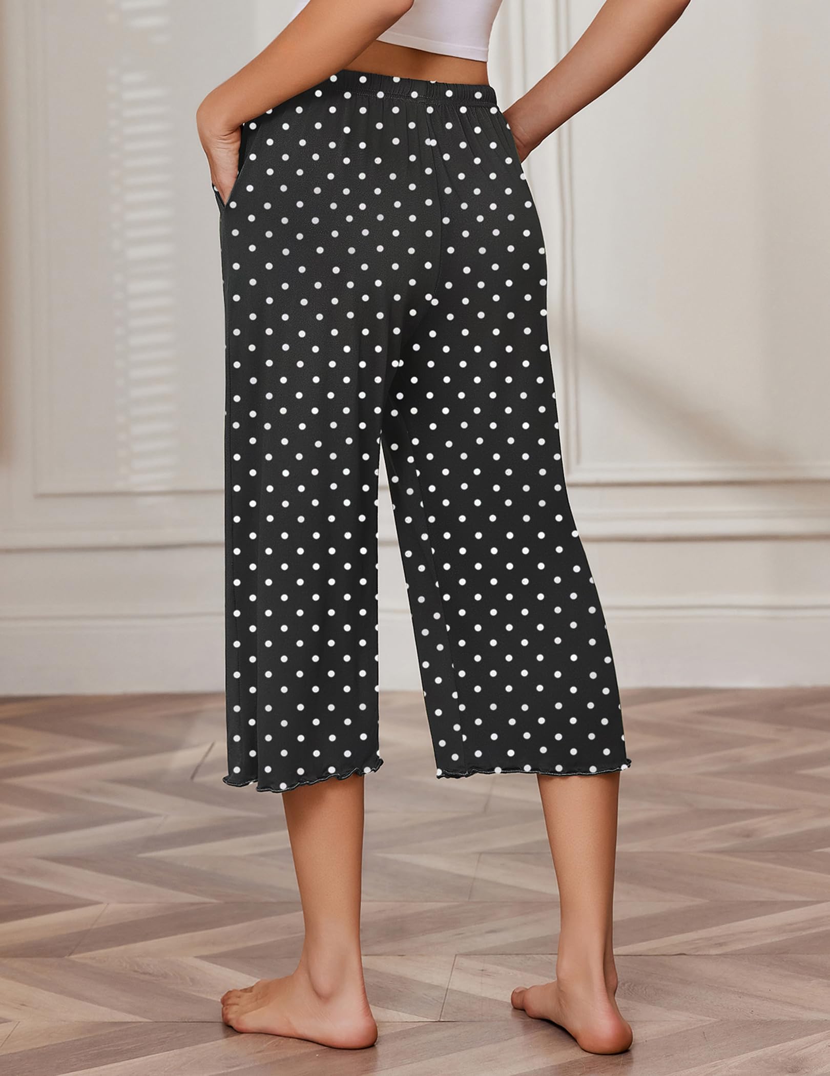 Ekouaer 3 Pack Women Capri Pajama Pants 2026 Ruffle Hem Lounge Pants Drawstring Pj Bottoms with Pockets
