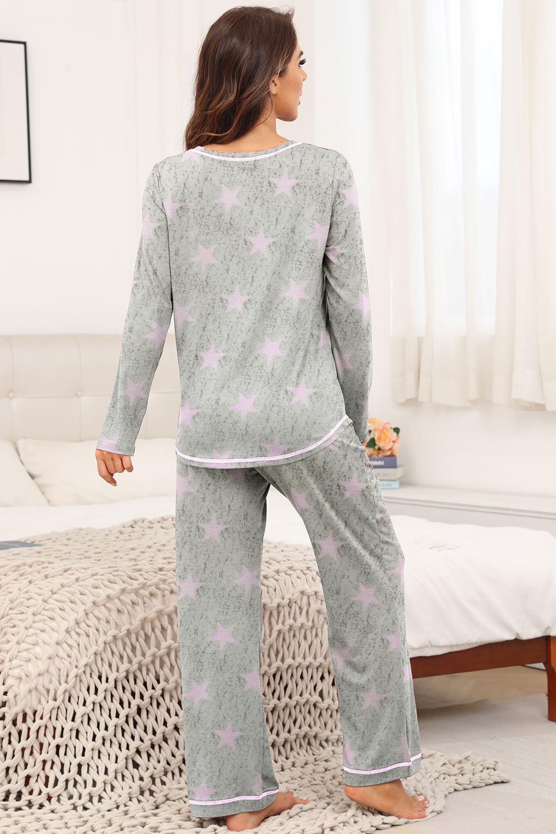 PrinStory Women's Pajama Set 2026 Lounge Sets Long Sleeve Sleepwear Soft 2 Piece Pjs with Pockets