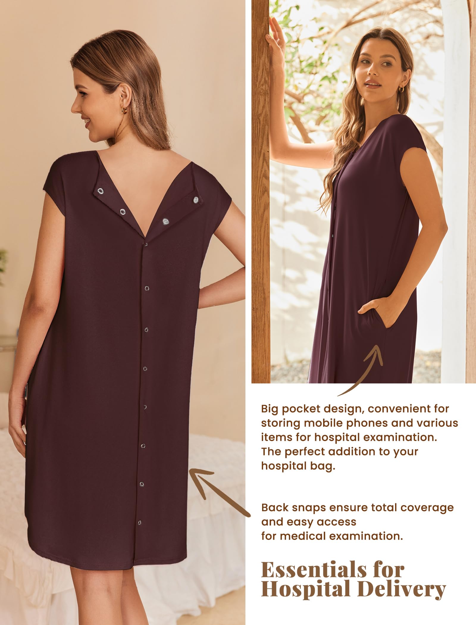 Ekouaer Labor and Delivery Gown for Hospital Birthing Gown Nursing Dress | Open Back Birthing Gown, Maternity Nursing Pajamas Dress Breastfeeding, Button C Section Postpartum Clothes