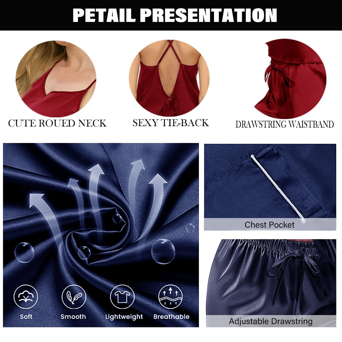 3Pcs Womens Satin Pajamas Set Silk Pj Sets Sexy Camisole Tops And Pants Silky Pajama XS-4XL Pjs Sleepwear WEBE CLOTHING