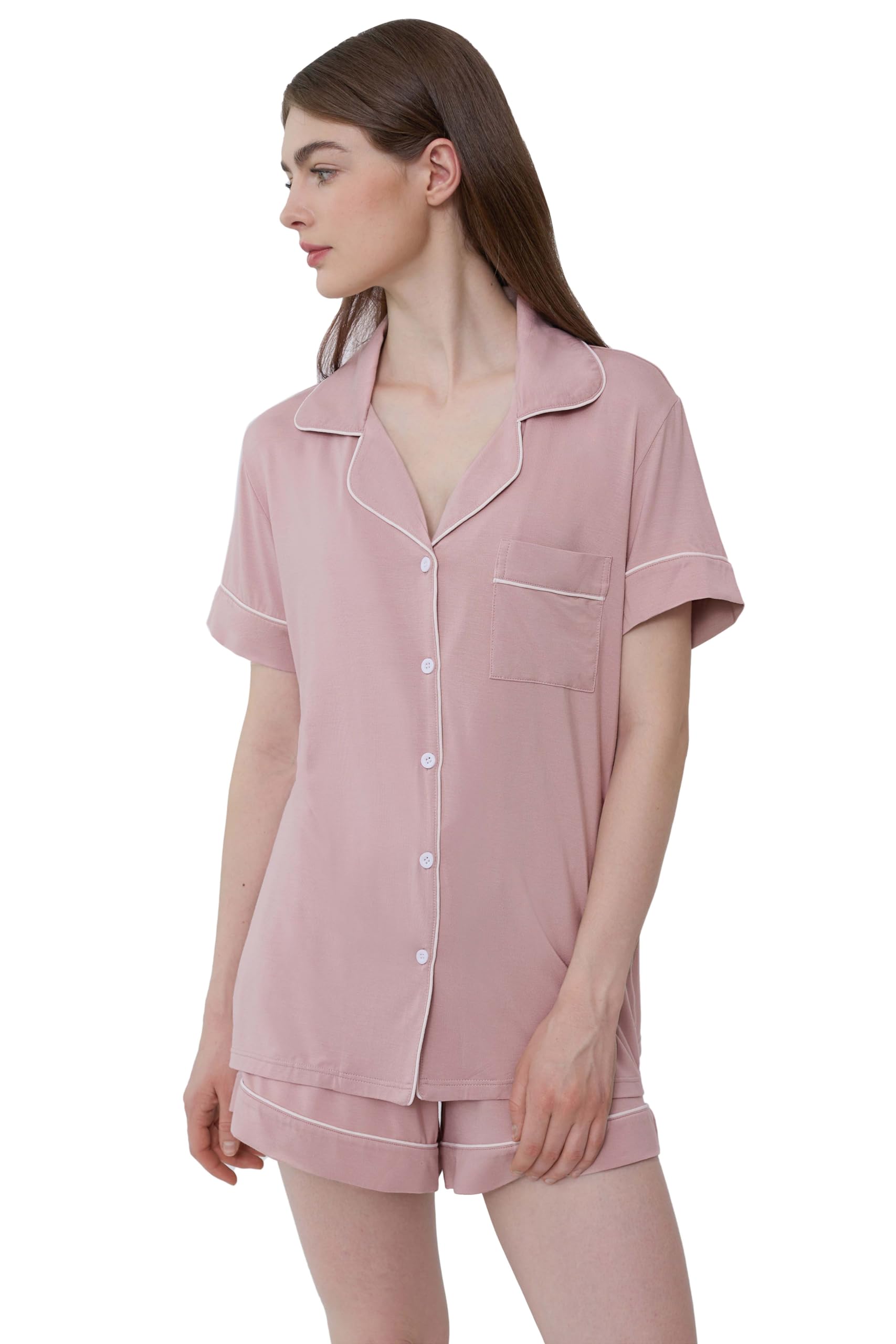 Joyaria Women's Cooling Bamboo Viscose Pajamas Shorts Set Button Front | Moisture Wicking, Cool & Lightweight, Breathable PJs for Night Sweats