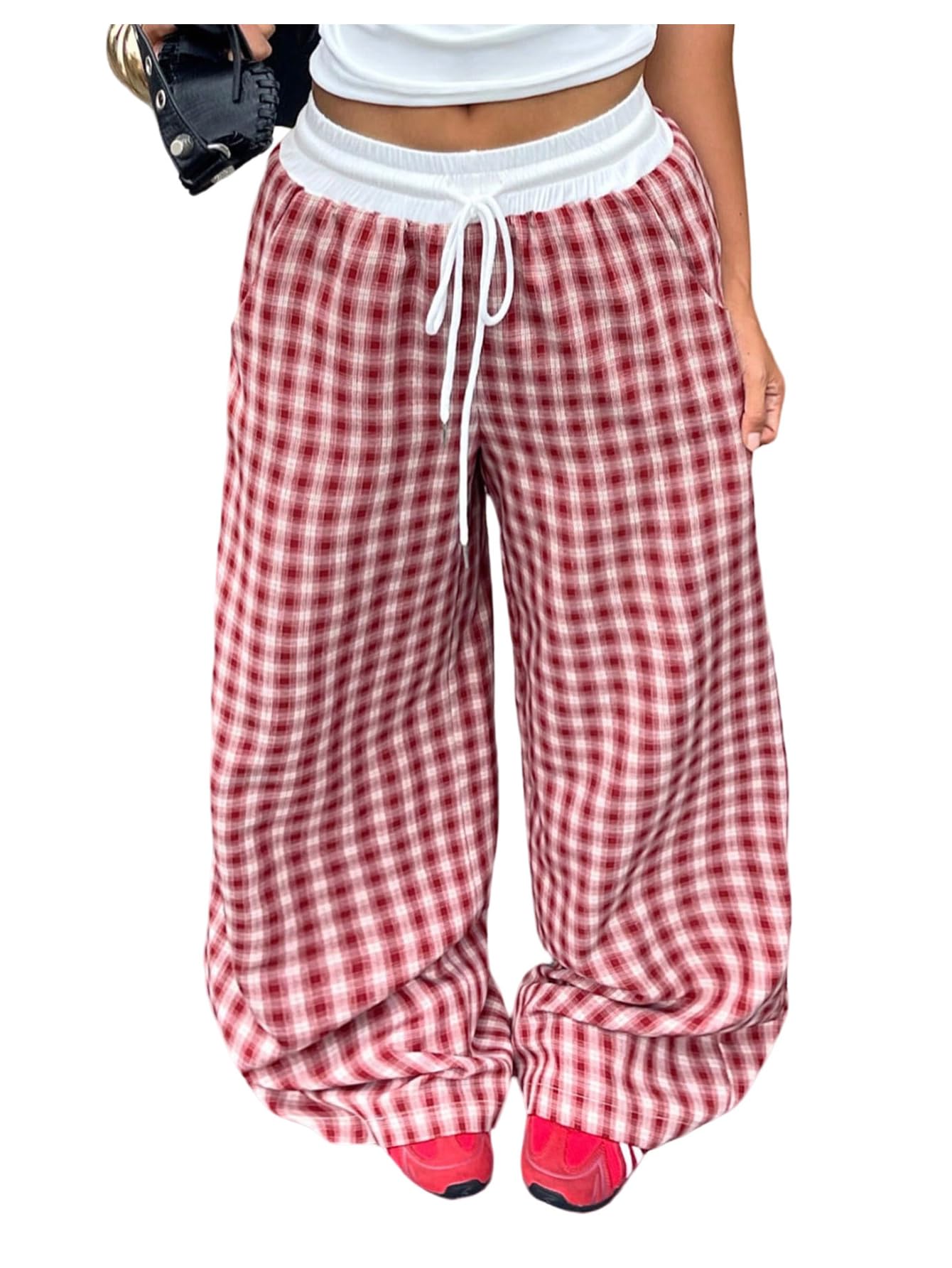 SOLY HUX Women's Plaid Checkered Pants Flannel Pajama Pants Lounge Wide Leg Baggy Sweatpants with Pockets