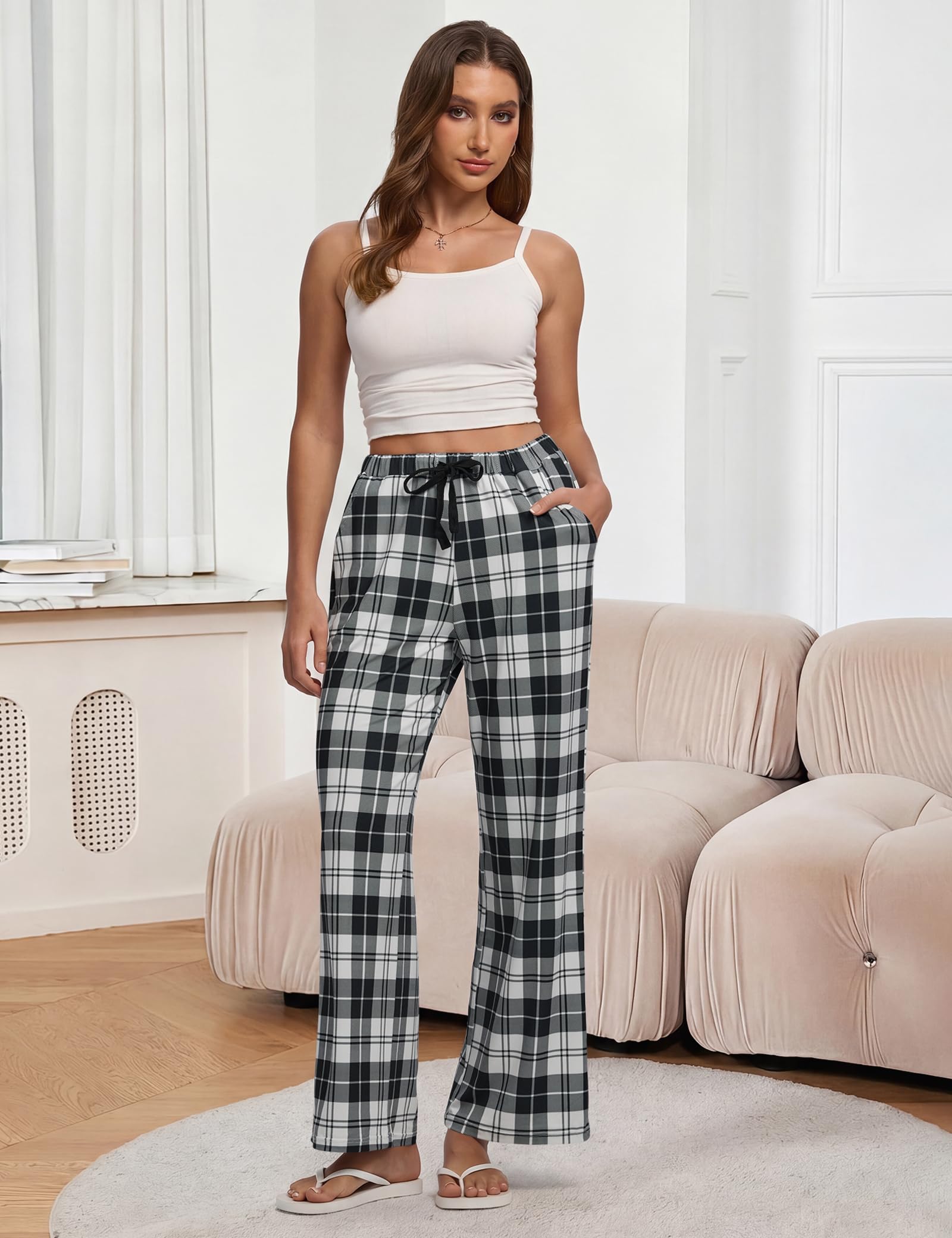 Women Pajama Pants 3-Pack Plaid Sleep Lounge PJ Bottoms with Pockets