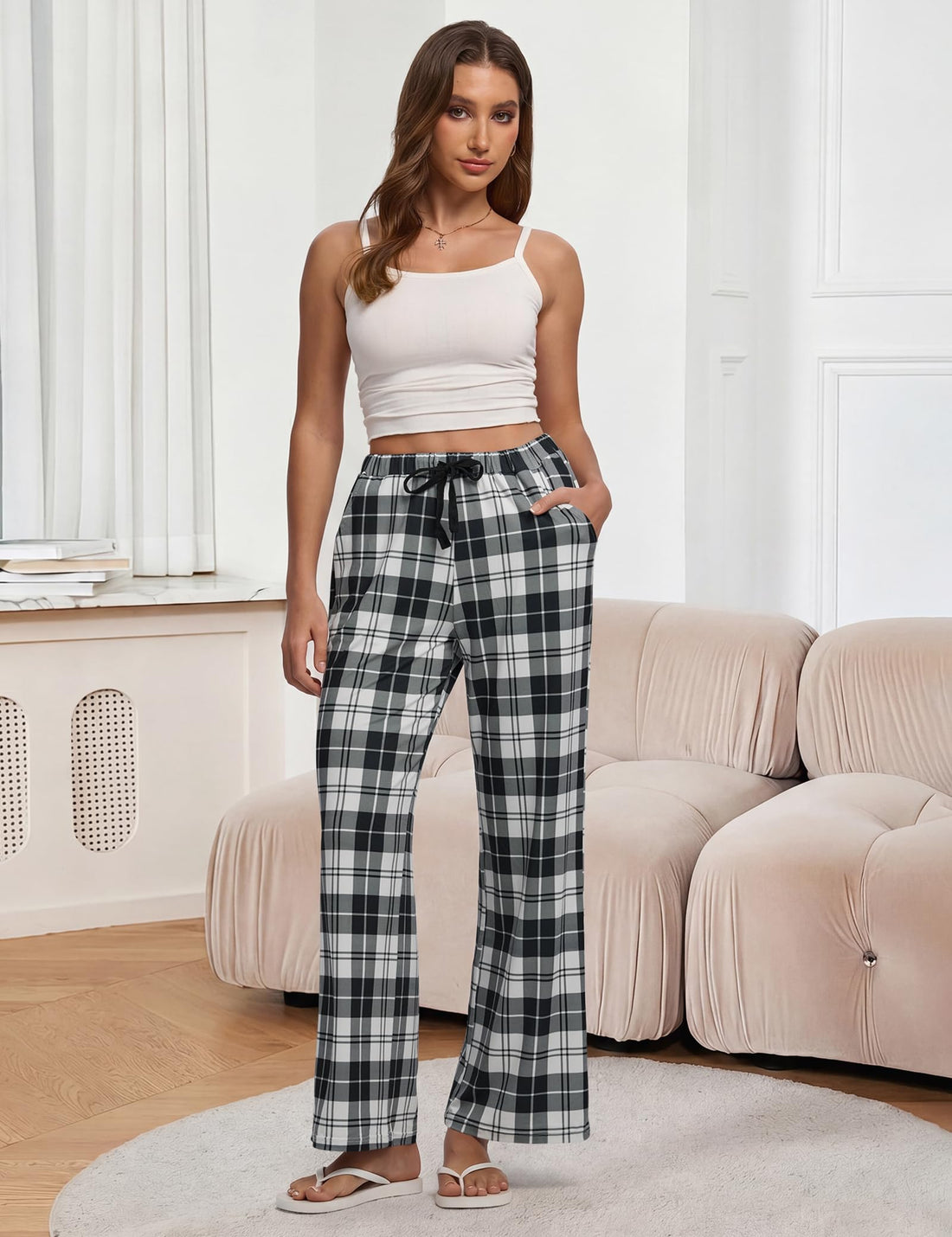 Women Pajama Pants 3-Pack Plaid Sleep Lounge PJ Bottoms with Pockets