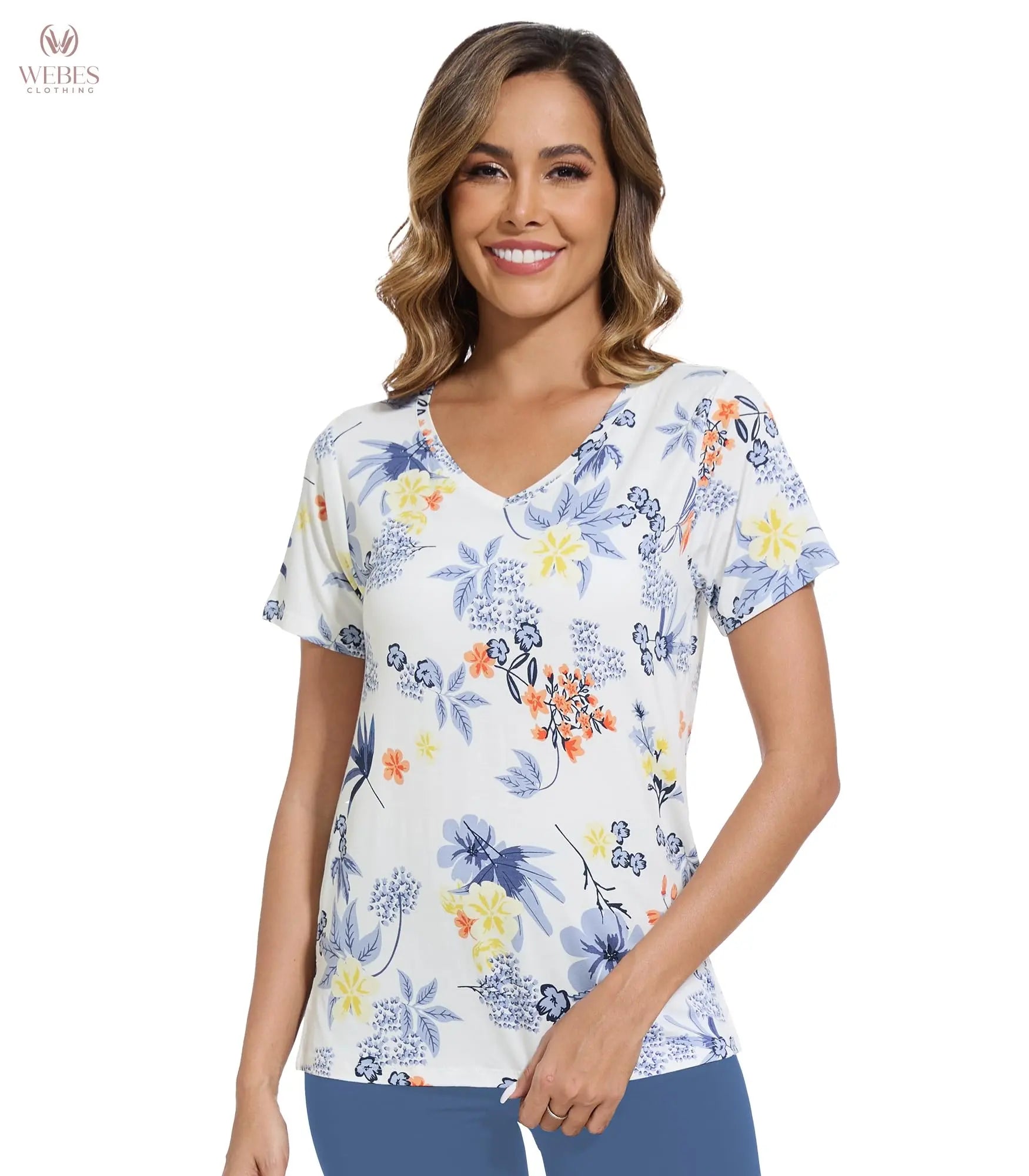 WiWi Viscose from Bamboo Pajama Tops for Women Super Soft Short Sleeve Tee V Neck Sleep Cooling T-Shirt Pjs Sleepwear S-XXL
