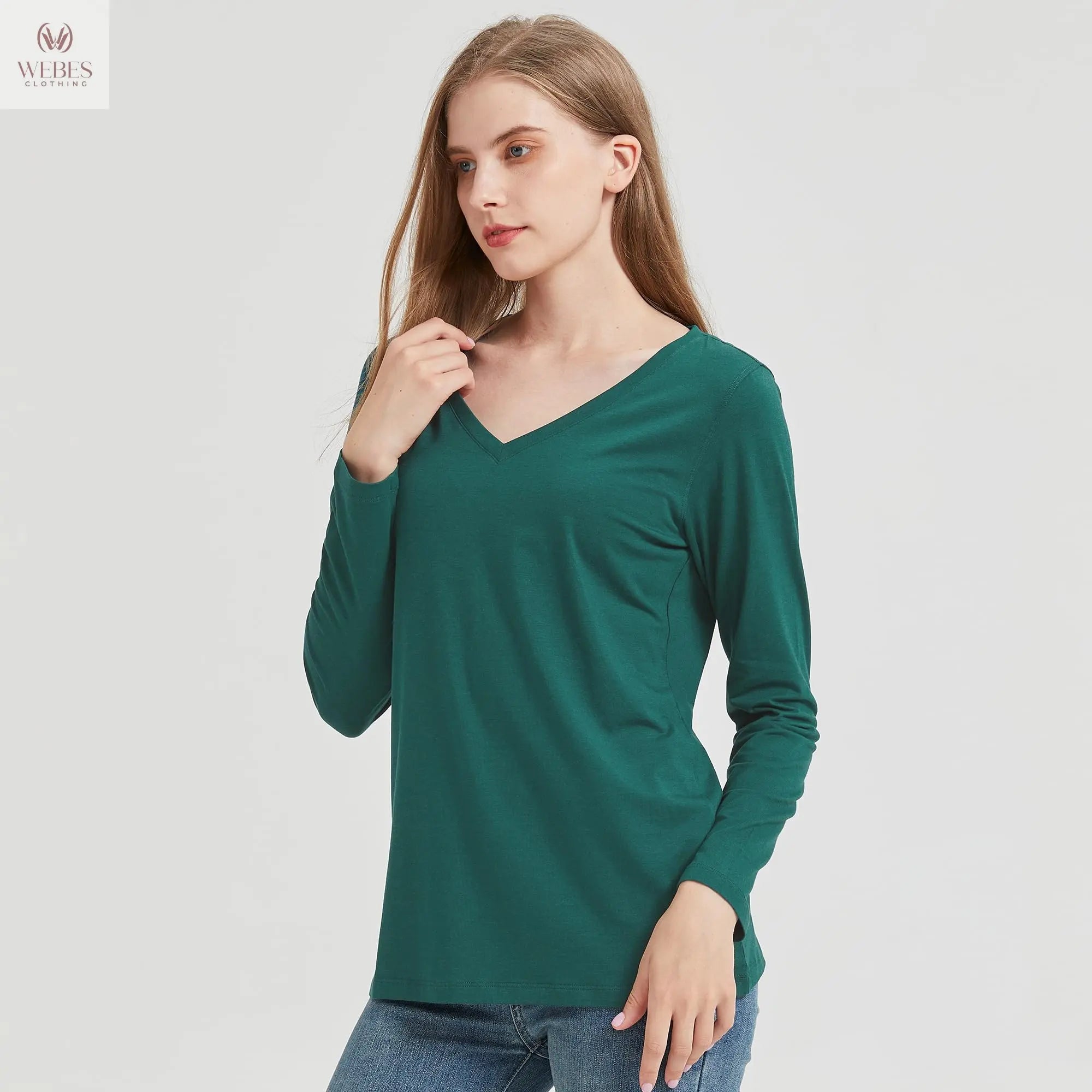 netdraw Women's Bamboo Viscose Long Sleeve V-Neck T-Shirt Soft Comfy Trendy Casual Sleep Pajama Lounge Tops