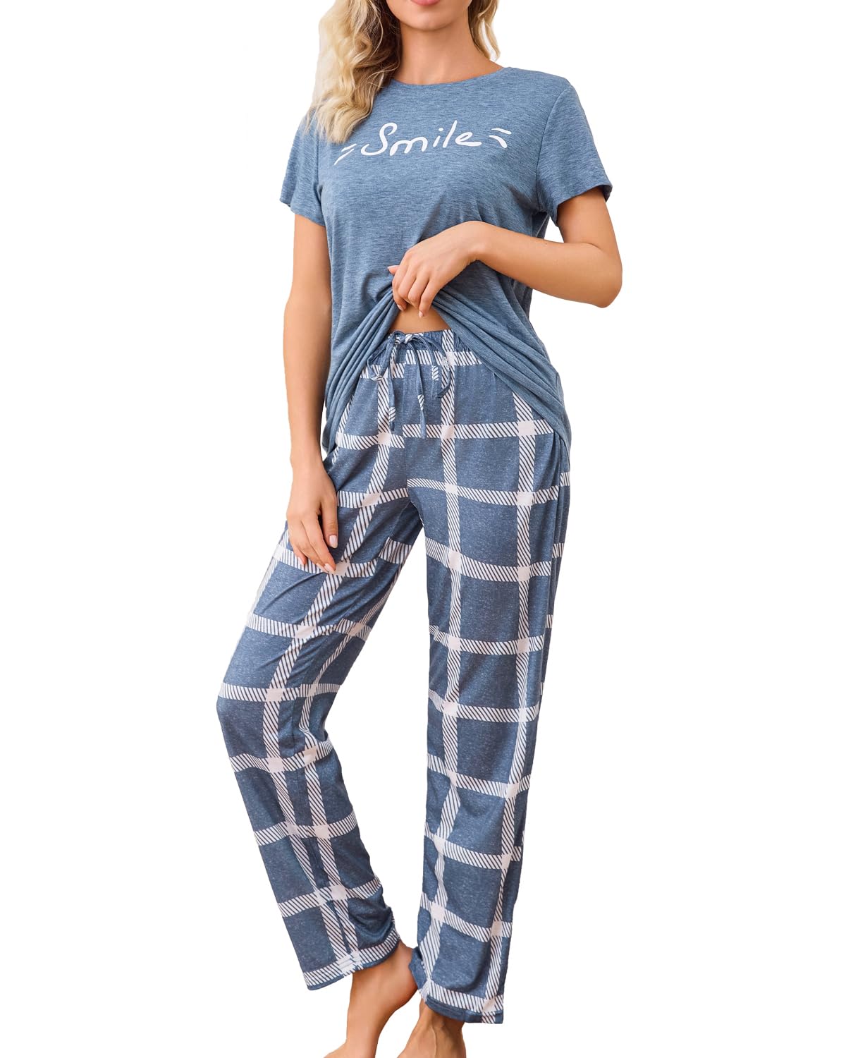 difficort Womens Pajama Sets Short Sleeve Pjs Tops with Long Pants Sleepwear Lounge Set with Pocket WEBE CLOTHING