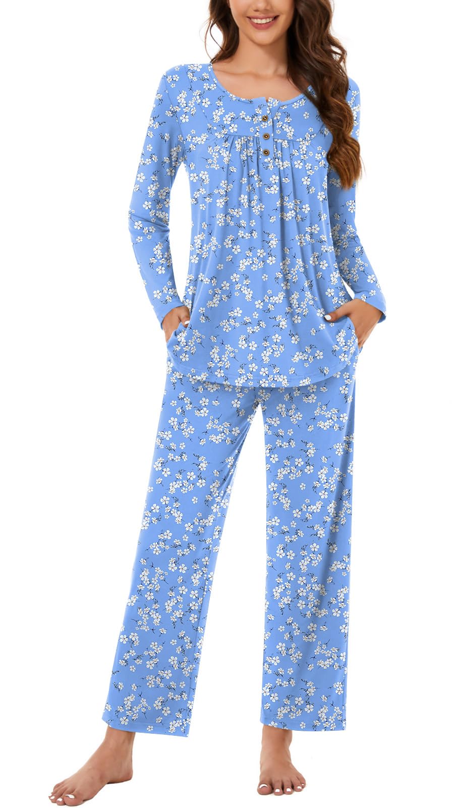 Bestbee Women's Pajama Set, 2 Piece Lounge Outfits Sleepwear Fall Long Sleeve Long Pant With Pockets Ladies Pjs