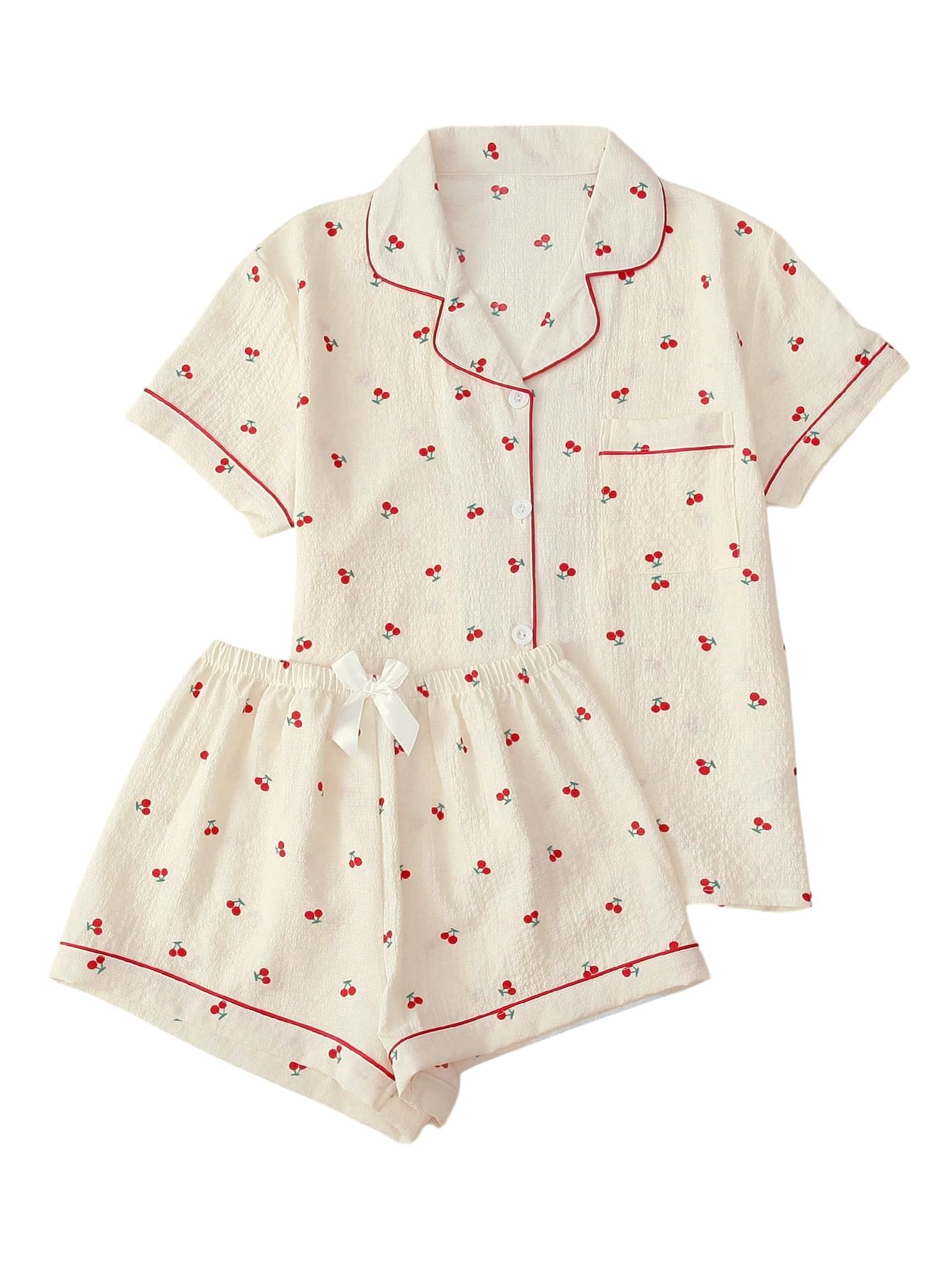 Verdusa Pajamas For Women Set 2 Piece Summer Pajama Sets Cute Pjs Lounge Matching Button Shirt with Shorts