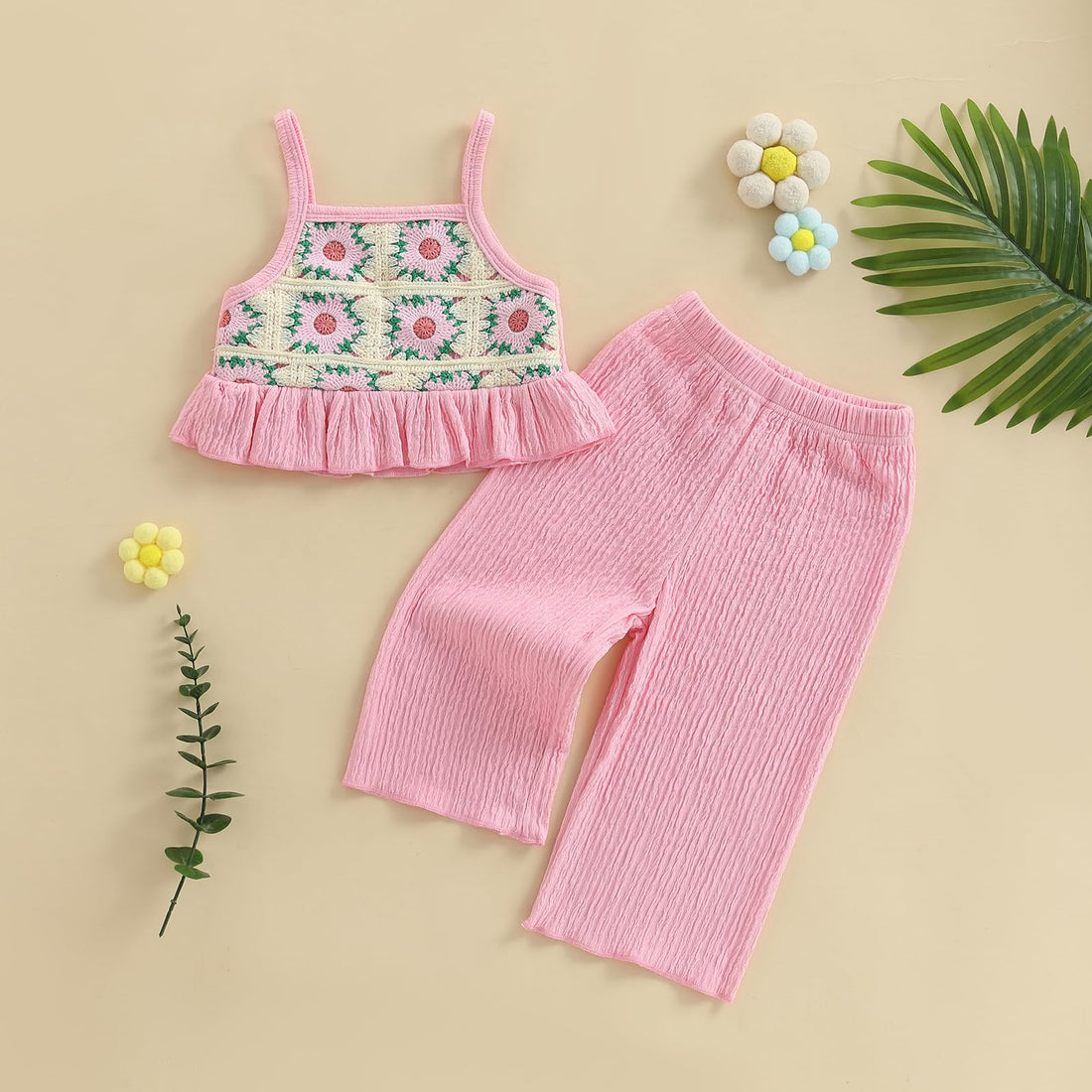 Baby Girl Outfits Crocheted Ruffled Camisole And Elastic Pants Set 6 12 18 24 Months 2 3 4 T WEBE CLOTHING