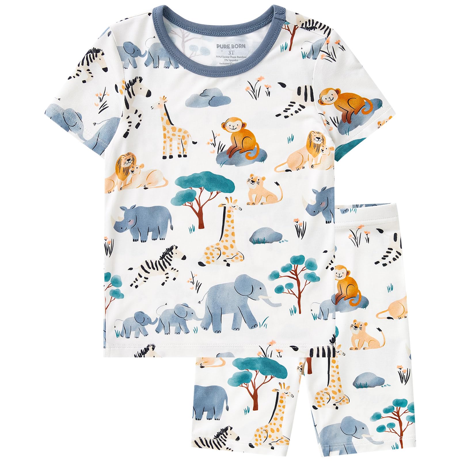 pureborn Baby Viscose from Bamboo Pajama Set Boys Sleepwear 12M-8Y | Short sleeve, cooling fabric, snug fit, buttery soft, gentle skin touch, stretch, breathable lightweight sleepwear