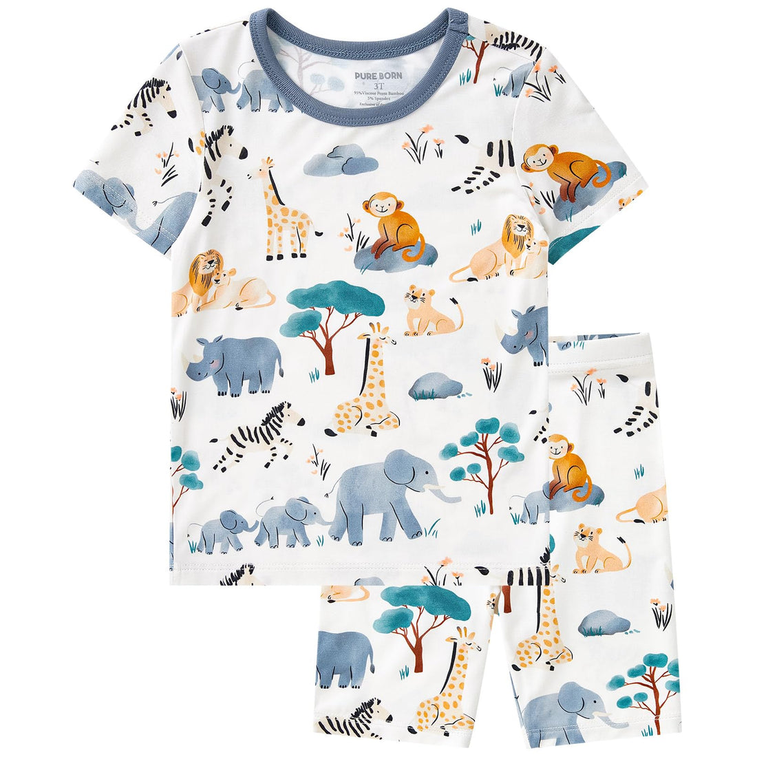 pureborn Baby Viscose from Bamboo Pajama Set Boys Sleepwear 12M-8Y | Short sleeve, cooling fabric, snug fit, buttery soft, gentle skin touch, stretch, breathable lightweight sleepwear