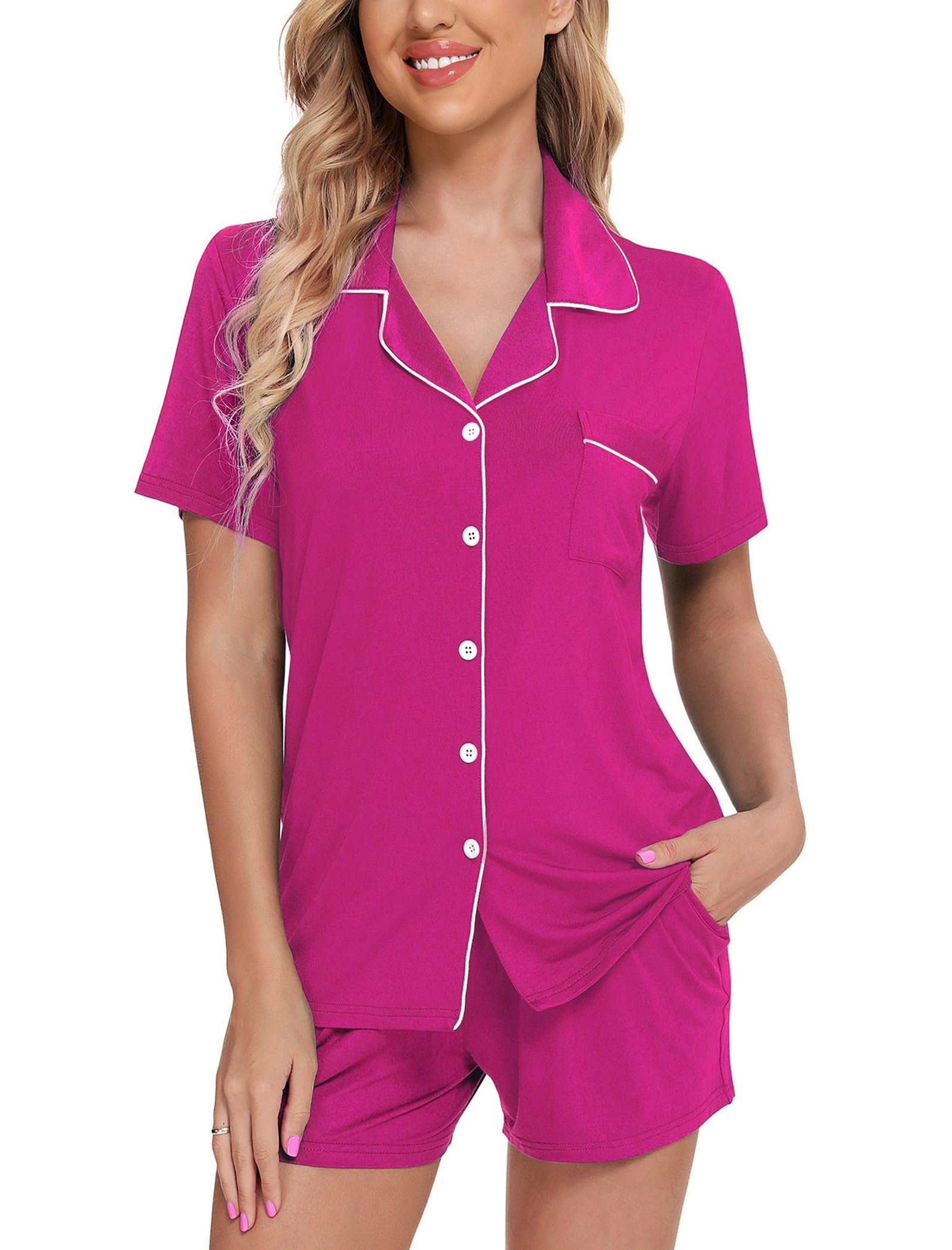 Leikar Womens Button Down Pajama Sets Bride Pajamas Sets Sleepwear Shorts Lounge Set