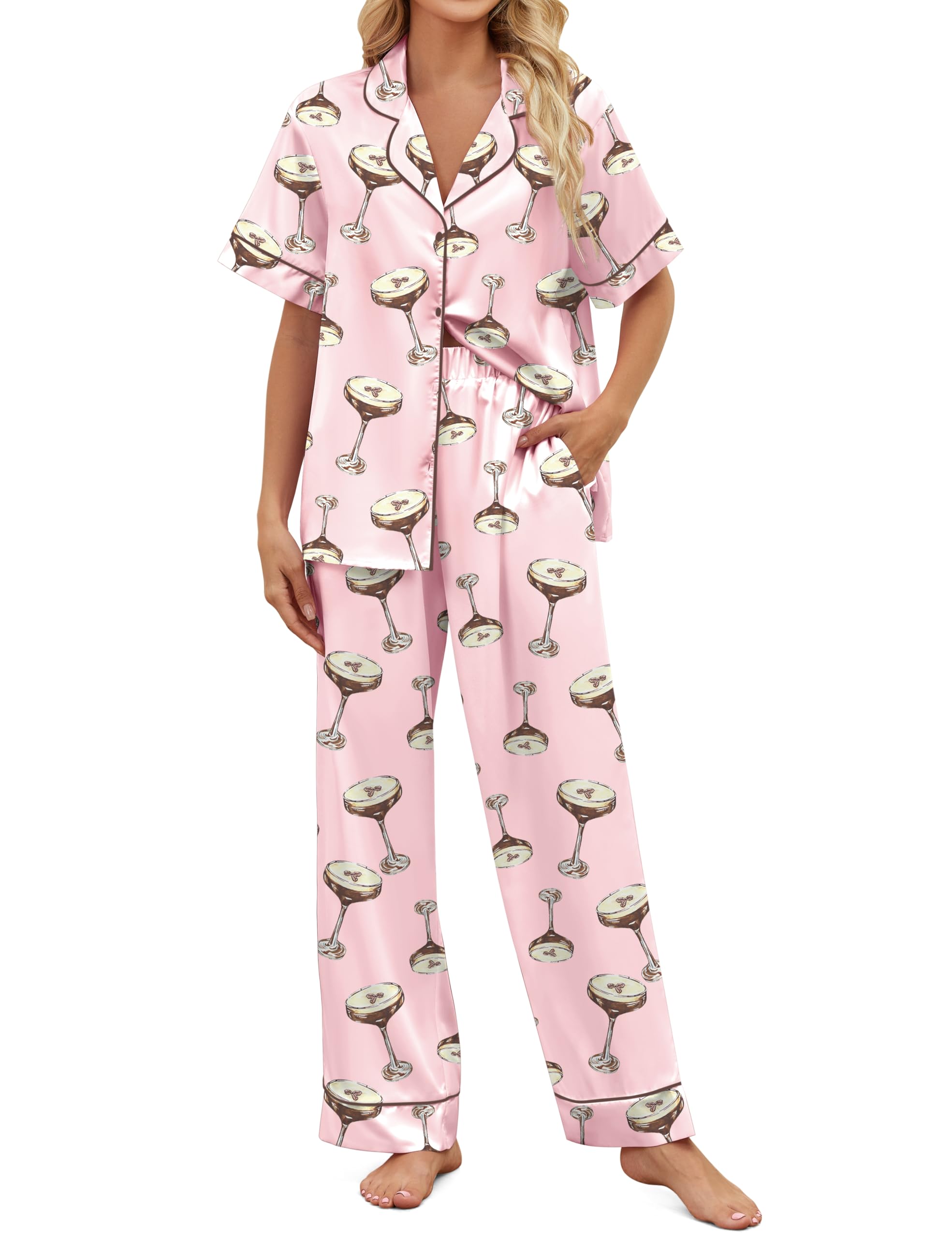 SHESHOW Satin Pajamas for Women Set Button Down Sleepwear Print Pjs Set 2 Piece Short Sleeve Long Loungewear Size XS-XXL WEBE CLOTHING