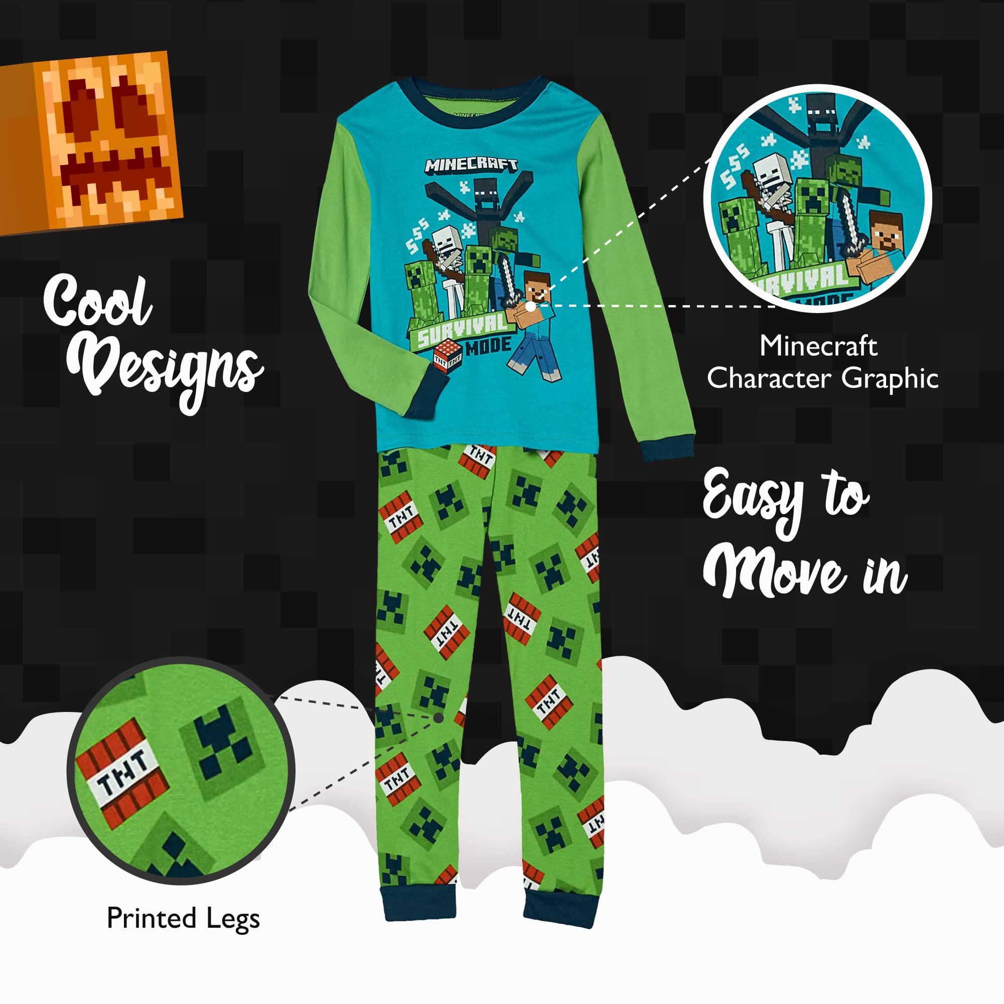 Minecraft Boys' 6-piece Snug-fit Cotton Pajama Set, Soft & Cute for Kids