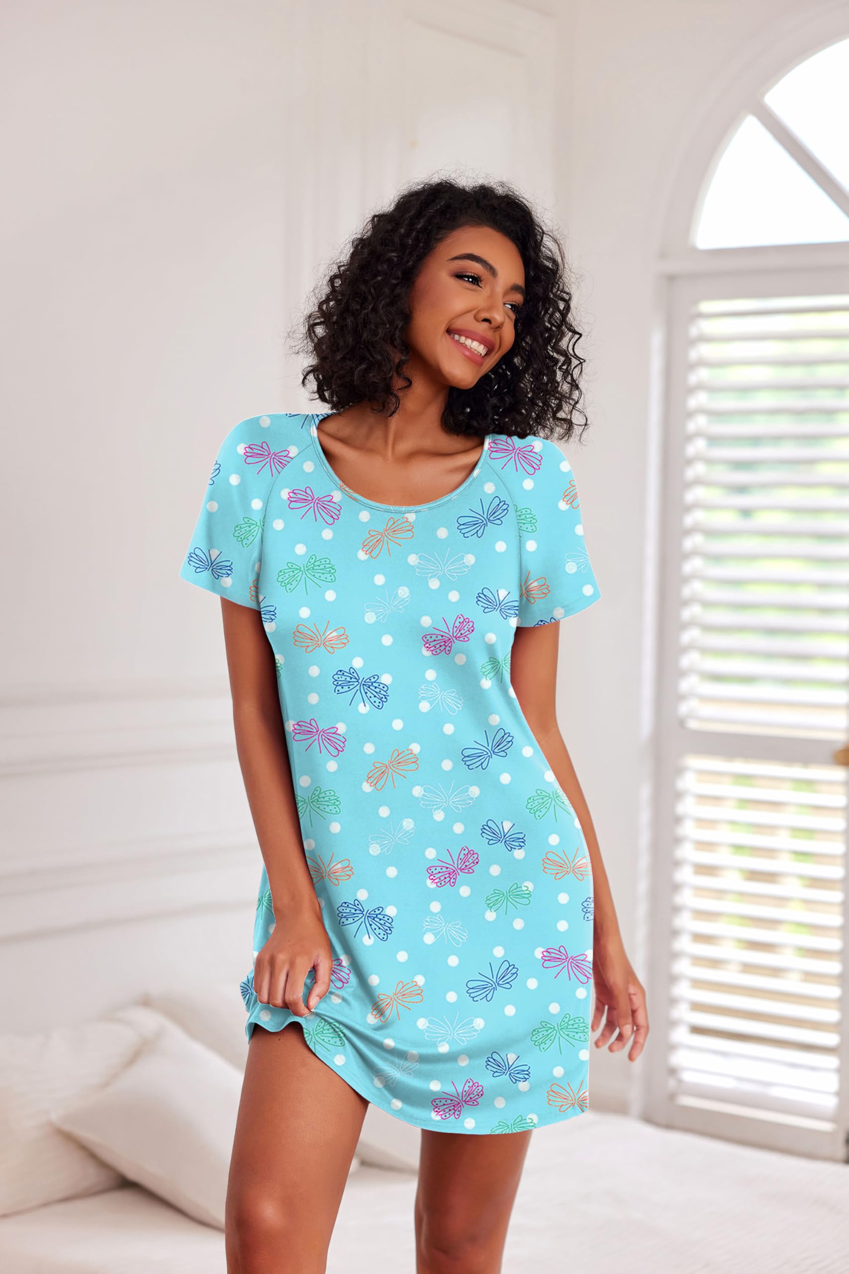 Ekouaer 3 Pack Nightgowns for Women Short Sleeve Sleepshirt Button Down Nightshirt Soft Pajamas Dress Casual Sleepwear