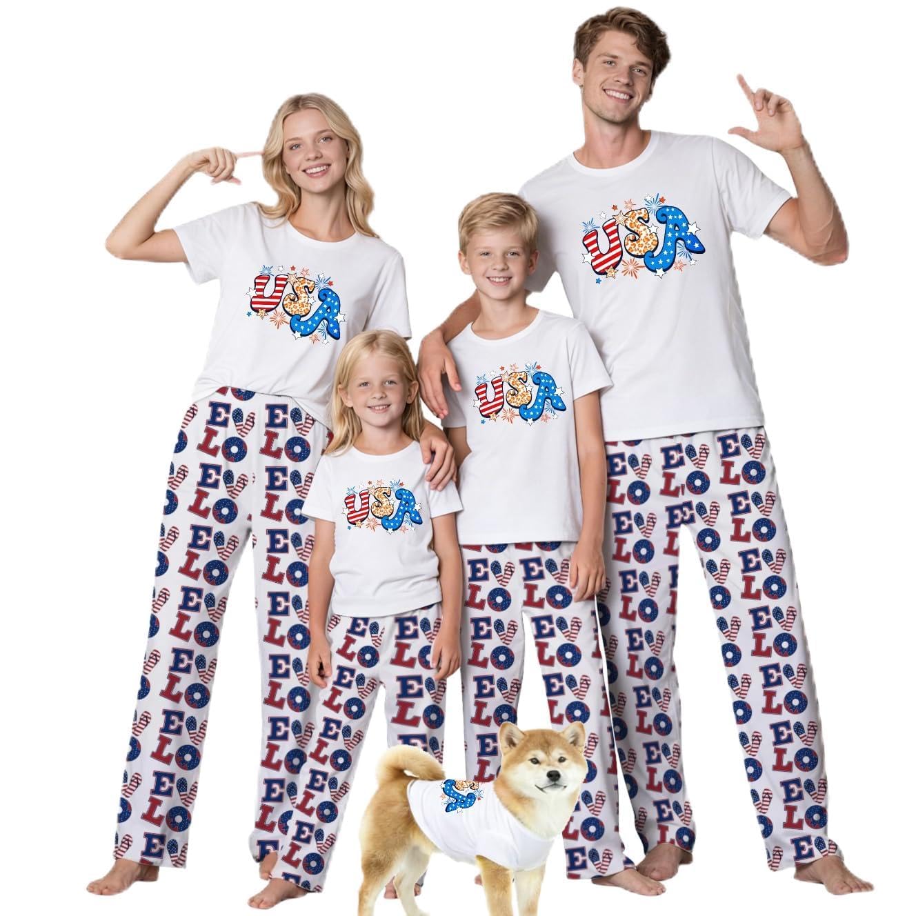 MI X TEE 250th Anniversary American Flag Matching Family Pajamas, 4th of July Shirts Pjs Set, Patriotic Sleepwear for Couples