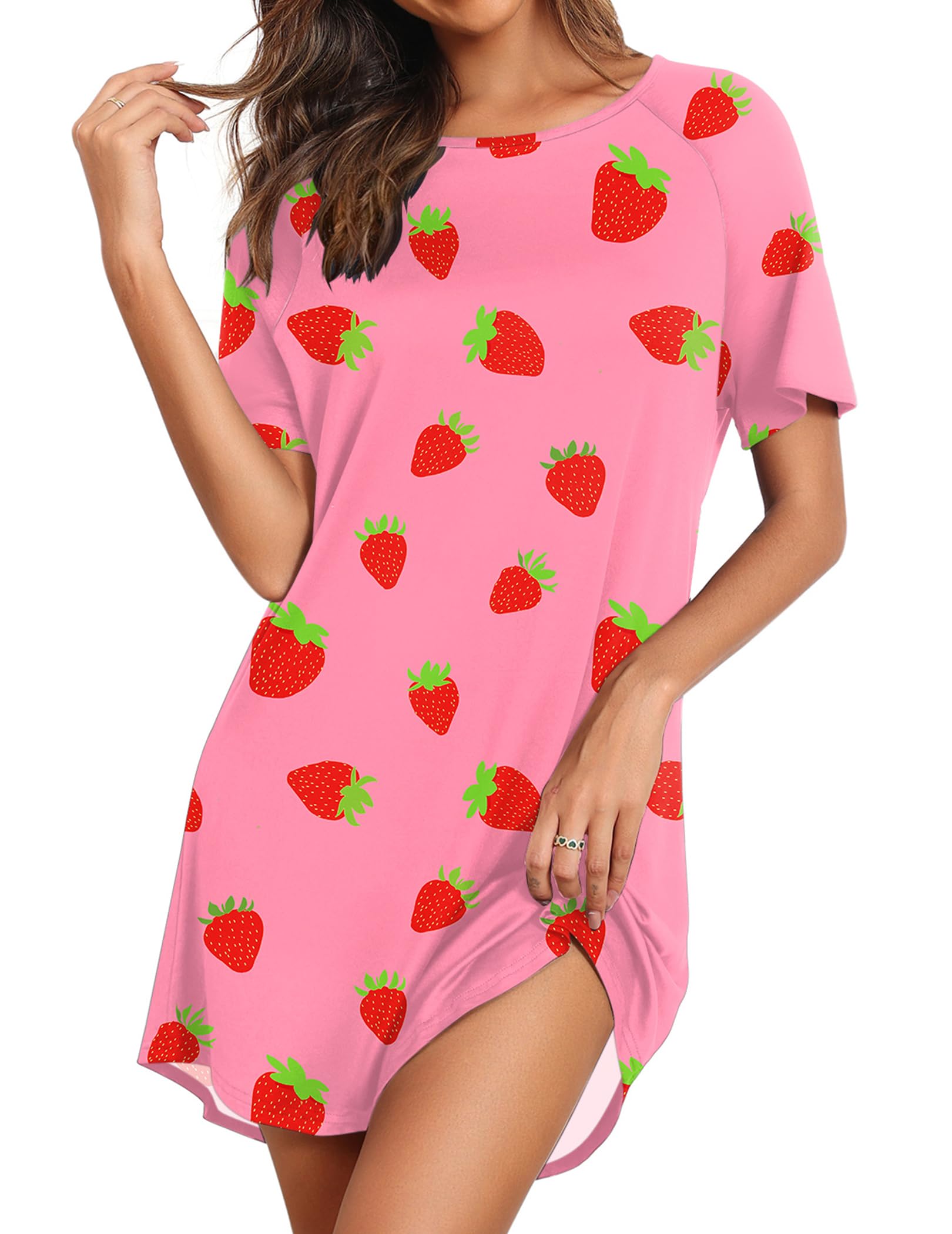 Ekouaer Sleep Shirts for Women Short Sleeve Night Shirts for Sleeping Pullover Nightgown Soft Nightdress S-XXXL